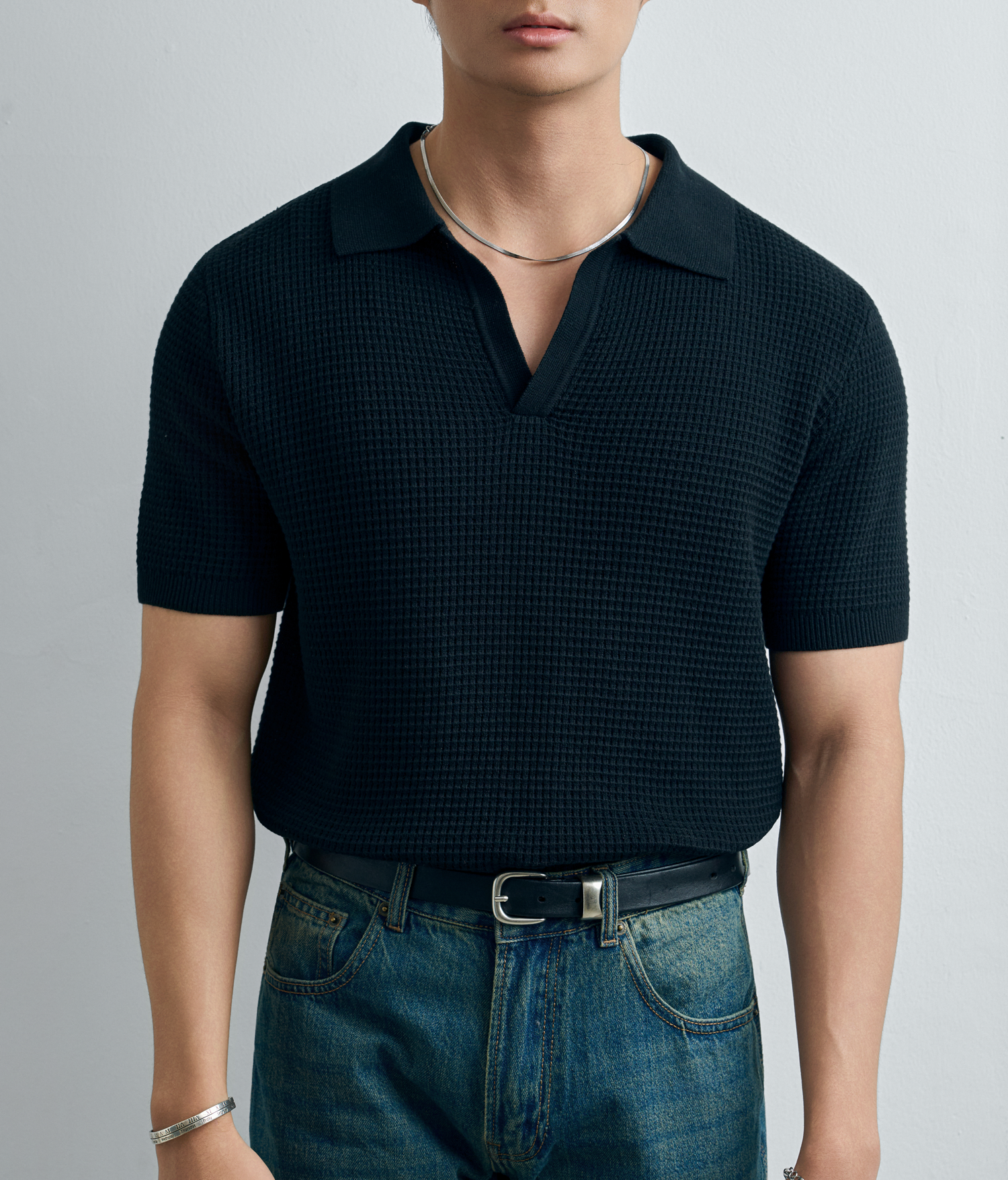 AG739 PREMIUM REGULAR FIT KNIT POLO - BLACK