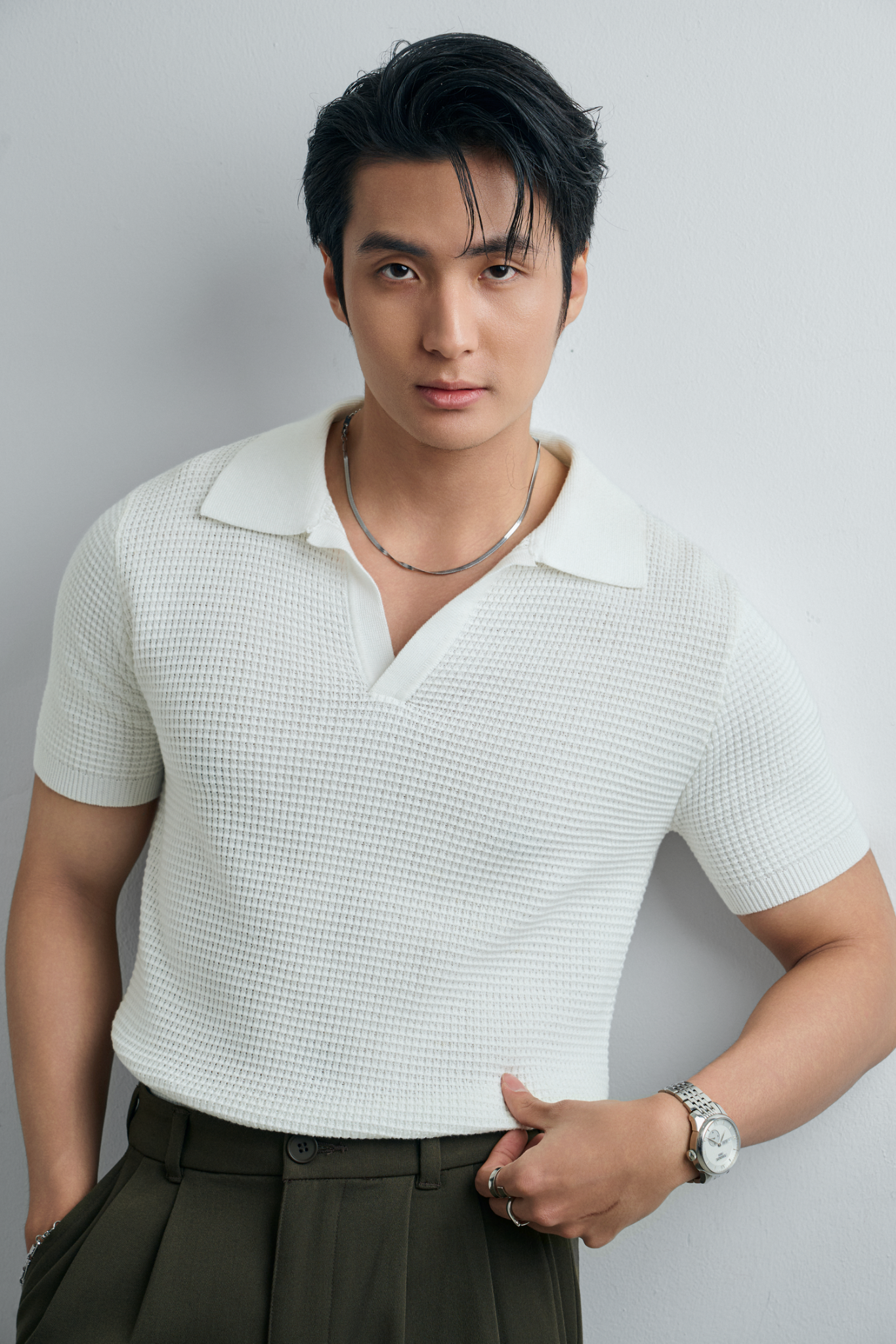 AG739 PREMIUM REGULAR FIT KNIT POLO - WHITE