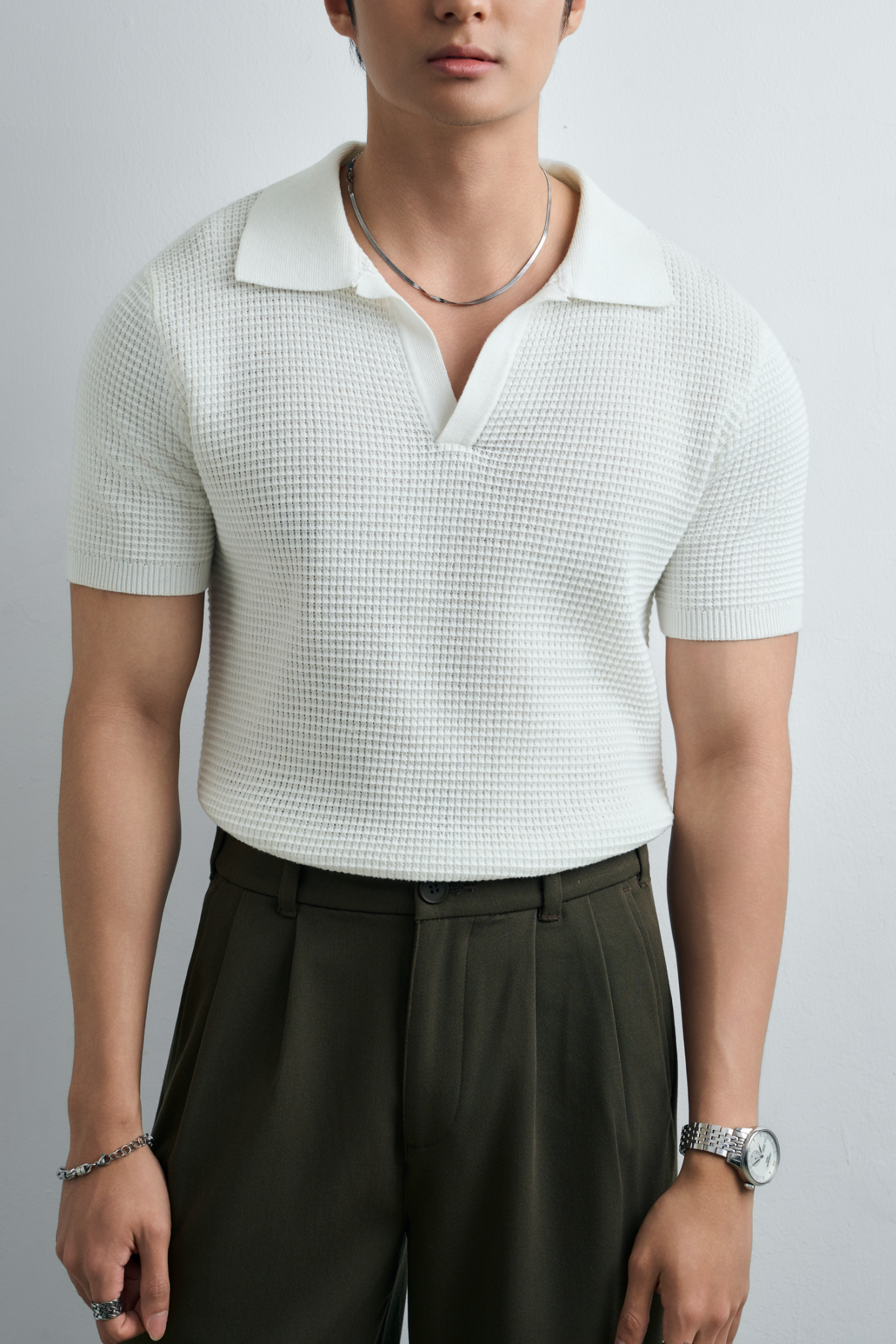 AG739 PREMIUM REGULAR FIT KNIT POLO - WHITE