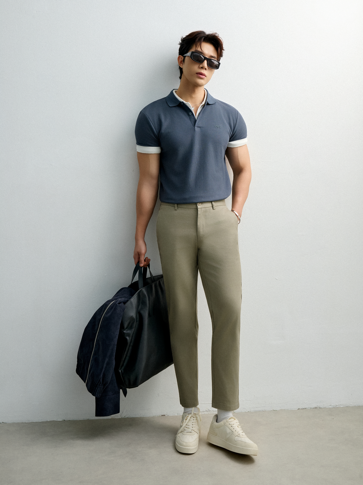 AG518 PREMIUM SLIMFIT KHAKI TROUSERS - LIGHT GRAY