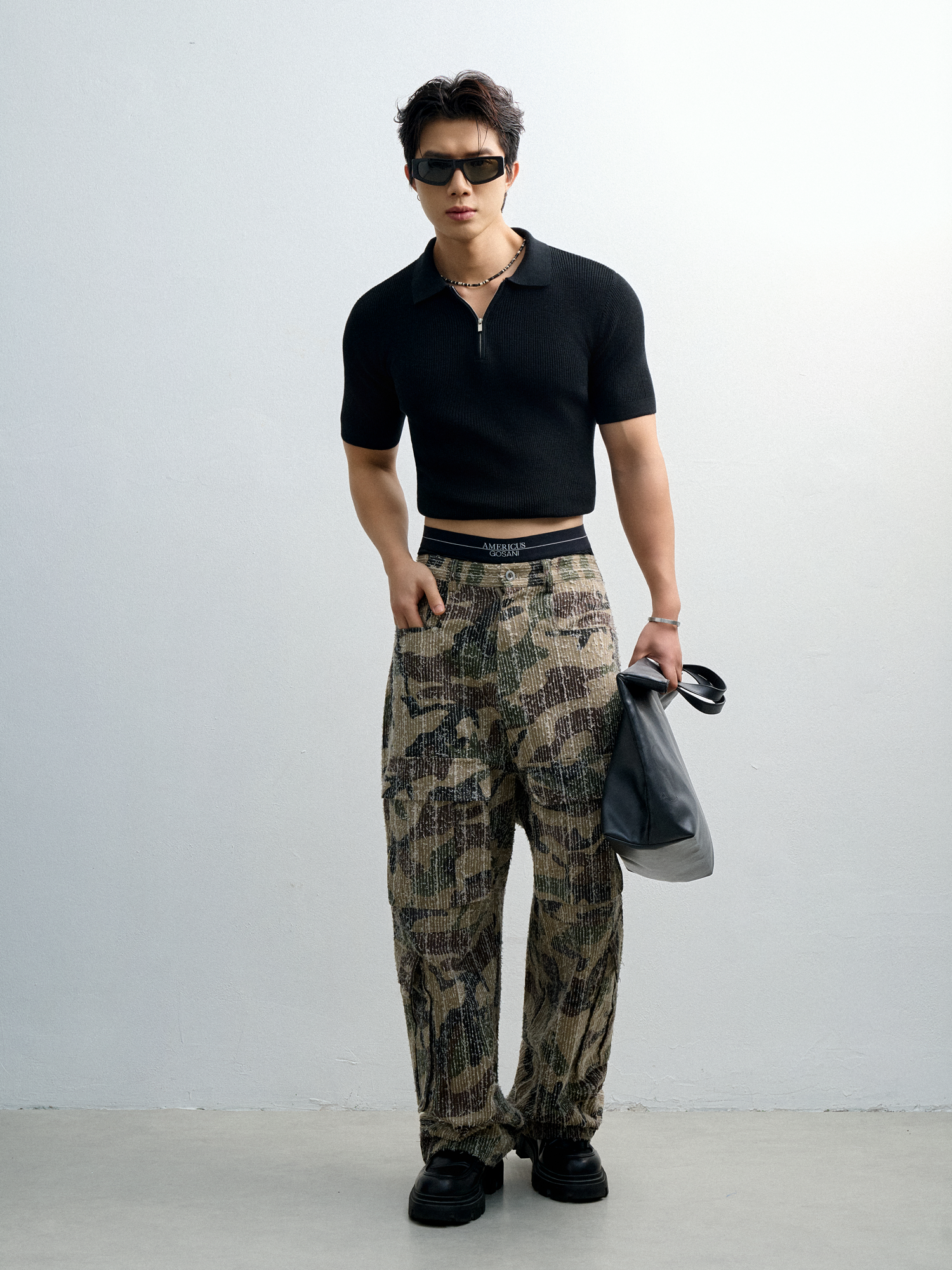 AG767 PREMIUM REGULAR FIT KNIT POLO - BLACK