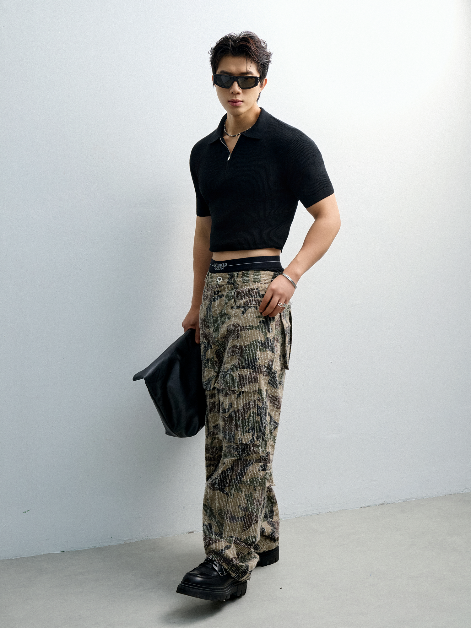 AG767 PREMIUM REGULAR FIT KNIT POLO - BLACK