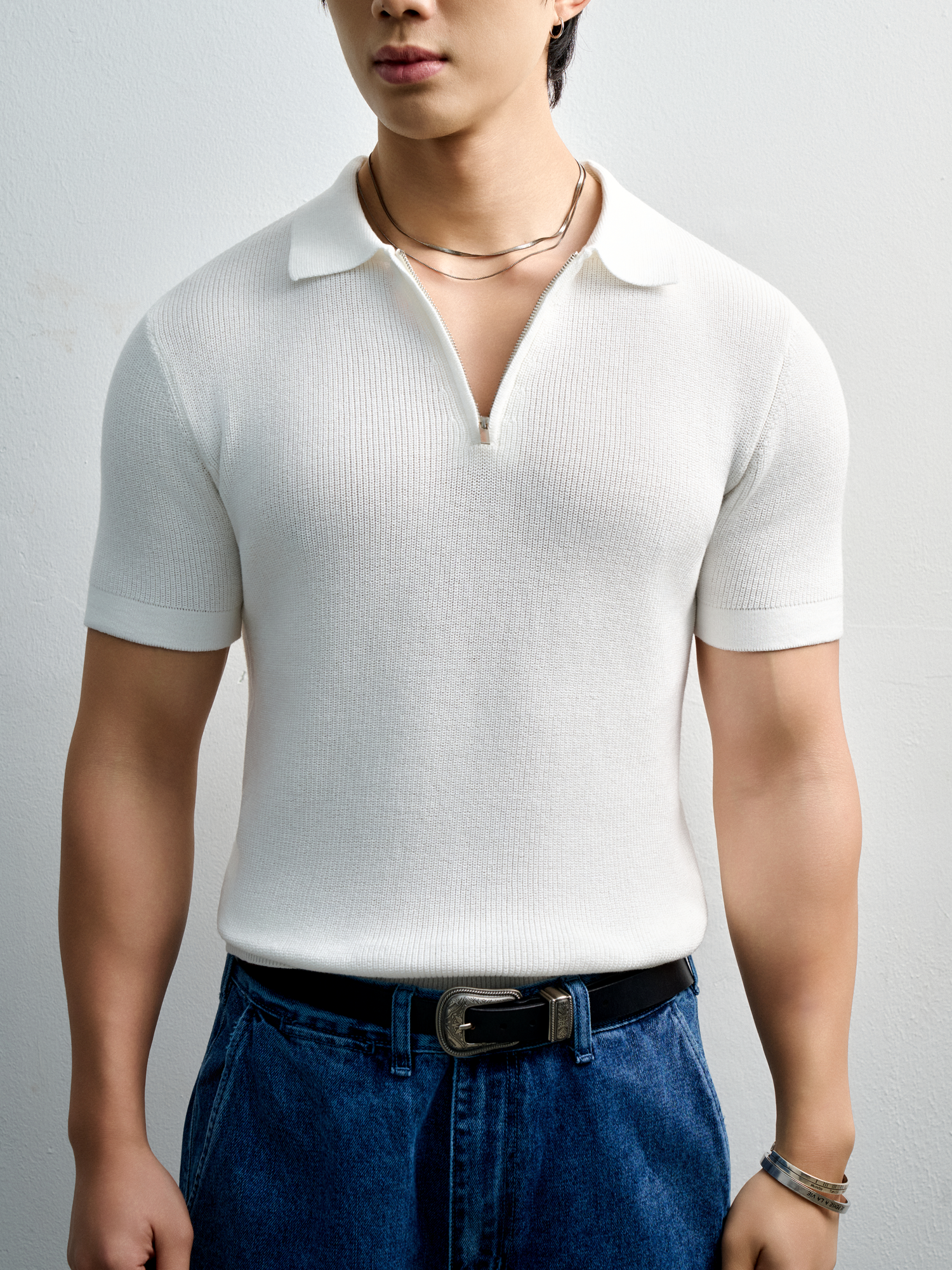 AG767 PREMIUM REGULAR FIT KNIT POLO - WHITE