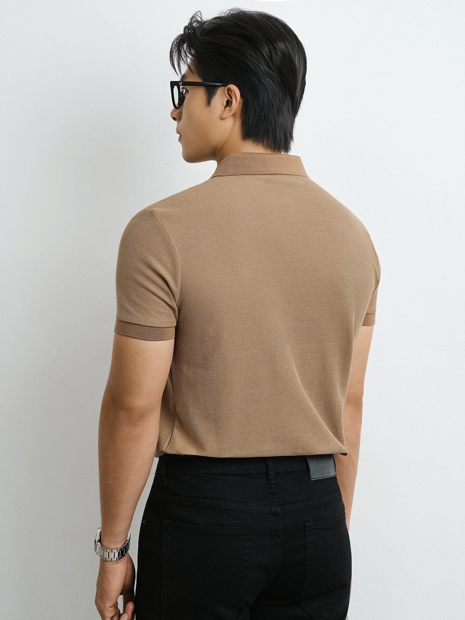 AG65 PREMIUM SLIM FIT POLO WITH CONTRAST COLLAR DETAIL - BROWN