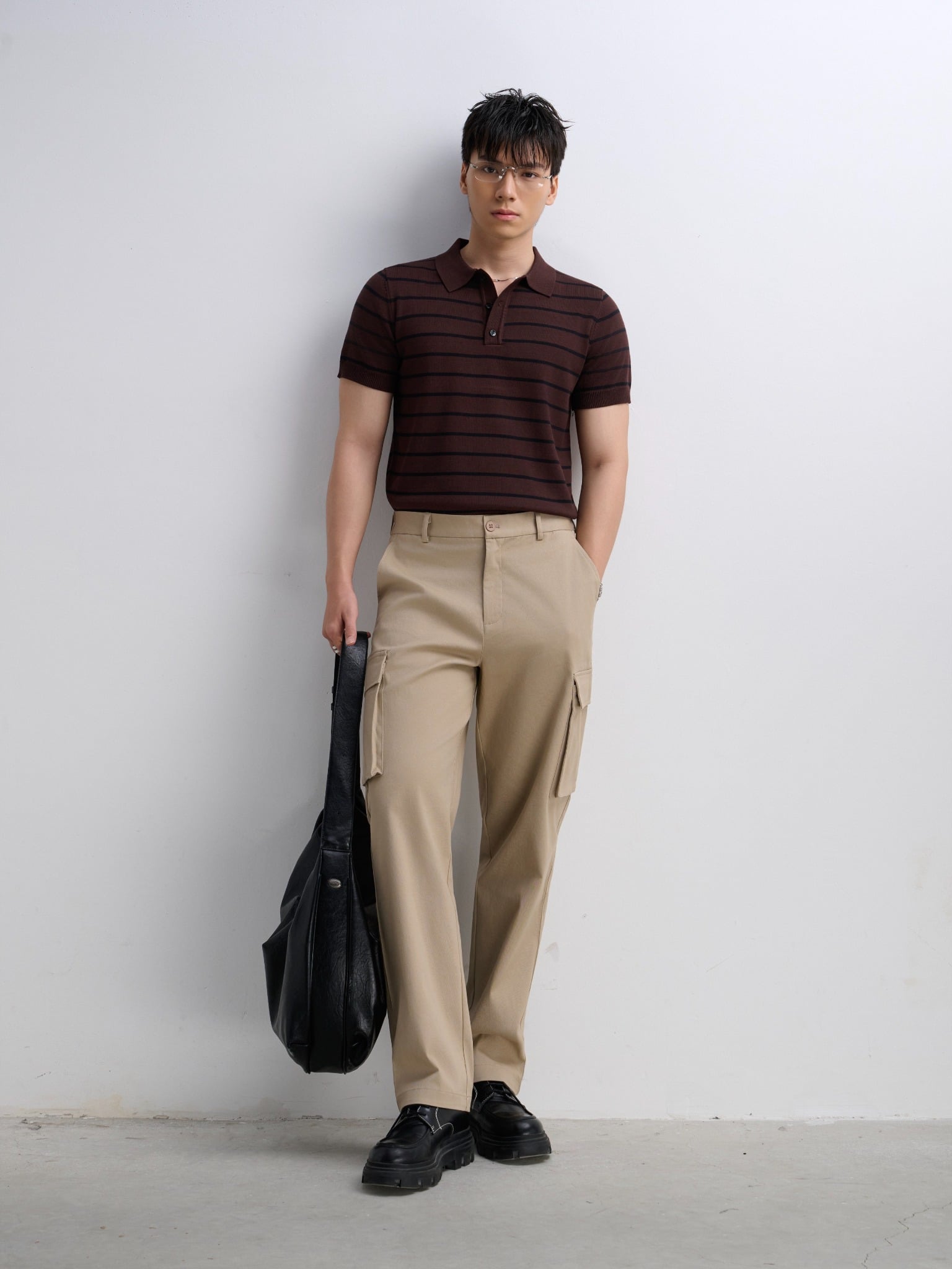 AG558 PREMIUM REGULAR FIT KNIT POLO - BROWN