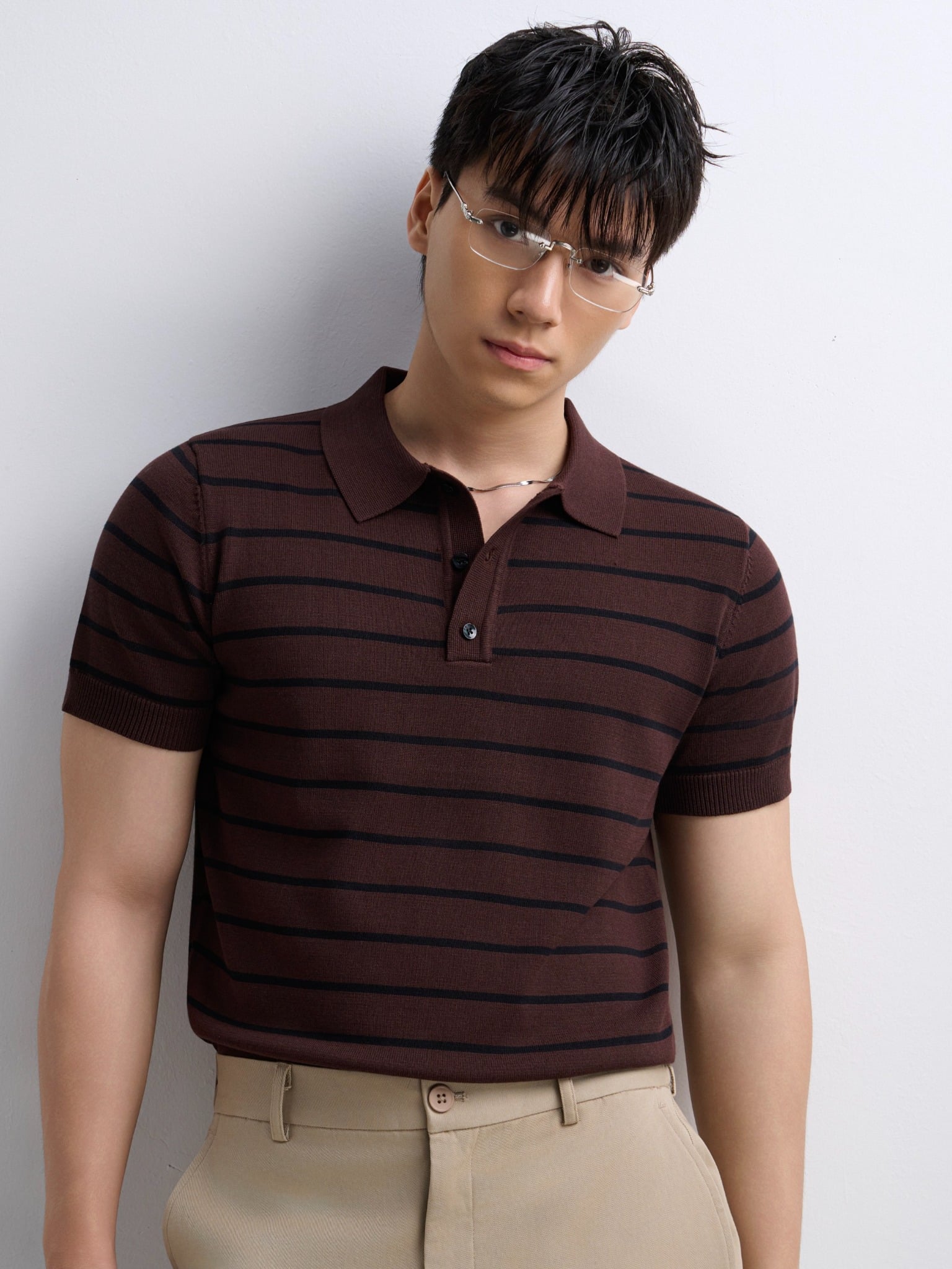 AG558 PREMIUM REGULAR FIT KNIT POLO - BROWN