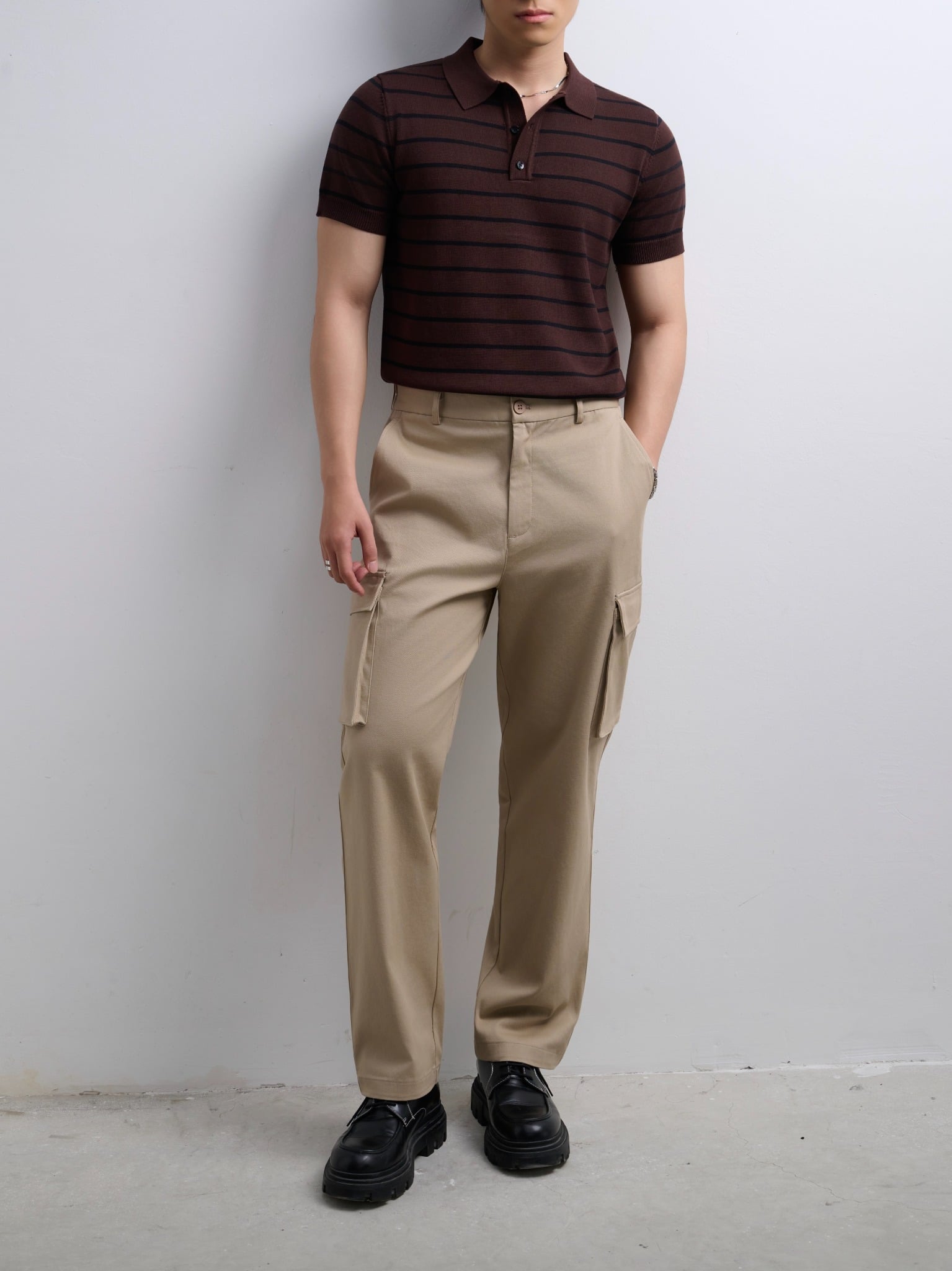 AG558 PREMIUM REGULAR FIT KNIT POLO - BROWN
