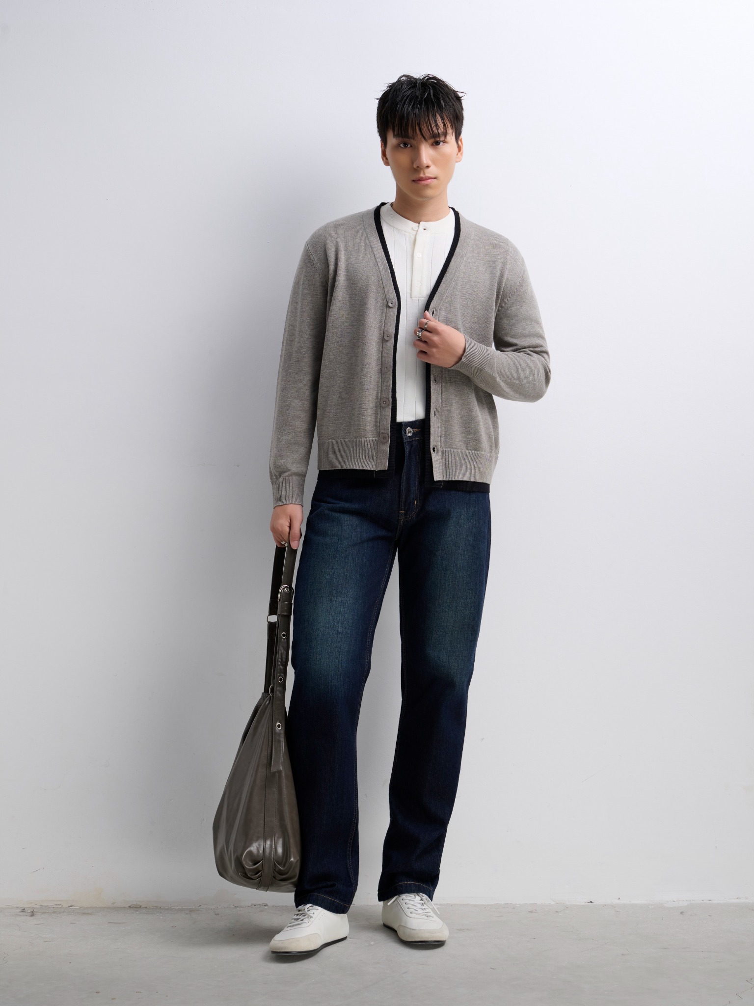 AG436 PREMIUM REGULAR FIT CARDIGAN - GREY