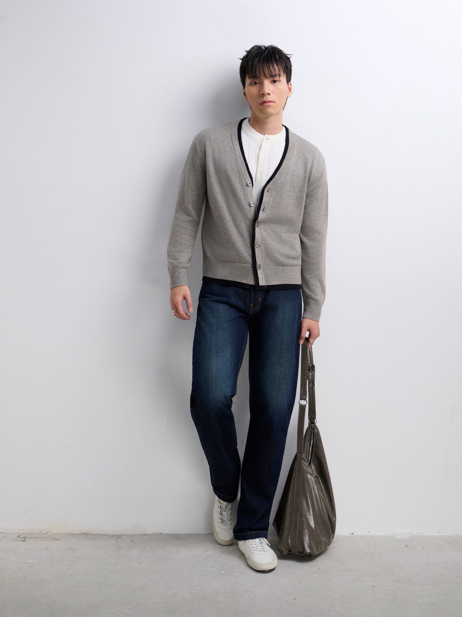 AG436 PREMIUM REGULAR FIT CARDIGAN - GREY