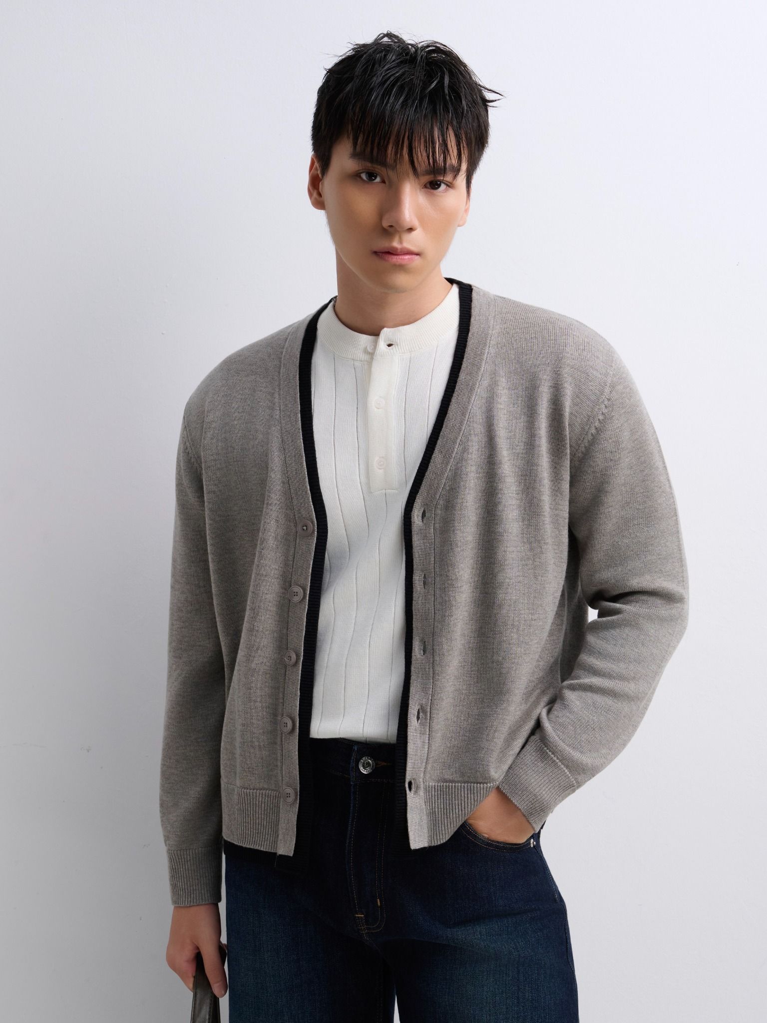  AG436 PREMIUM REGULAR FIT CARDIGAN - GREY 