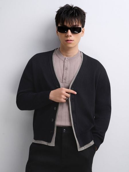  AG436 PREMIUM REGULAR FIT CARDIGAN - BLACK