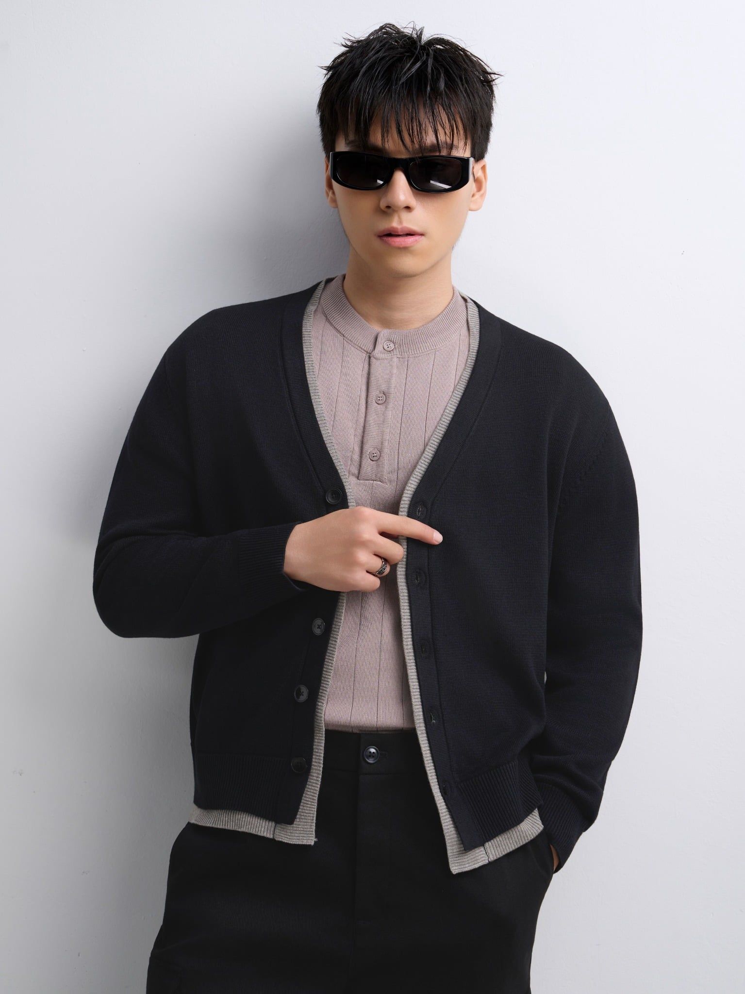  AG436 PREMIUM REGULAR FIT CARDIGAN - BLACK 