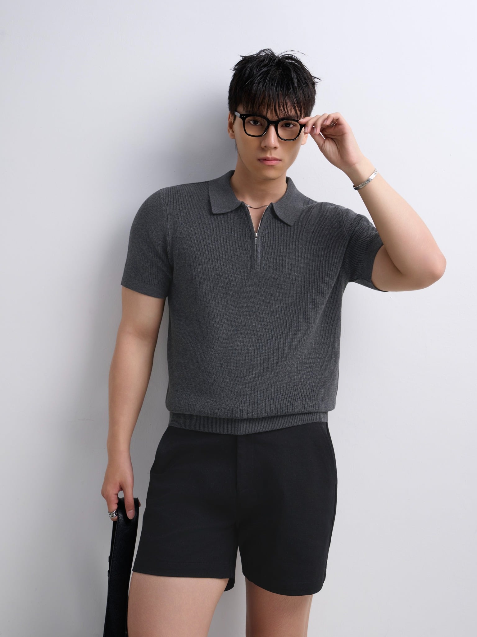 AG767 PREMIUM REGULAR FIT KNIT POLO - GREY