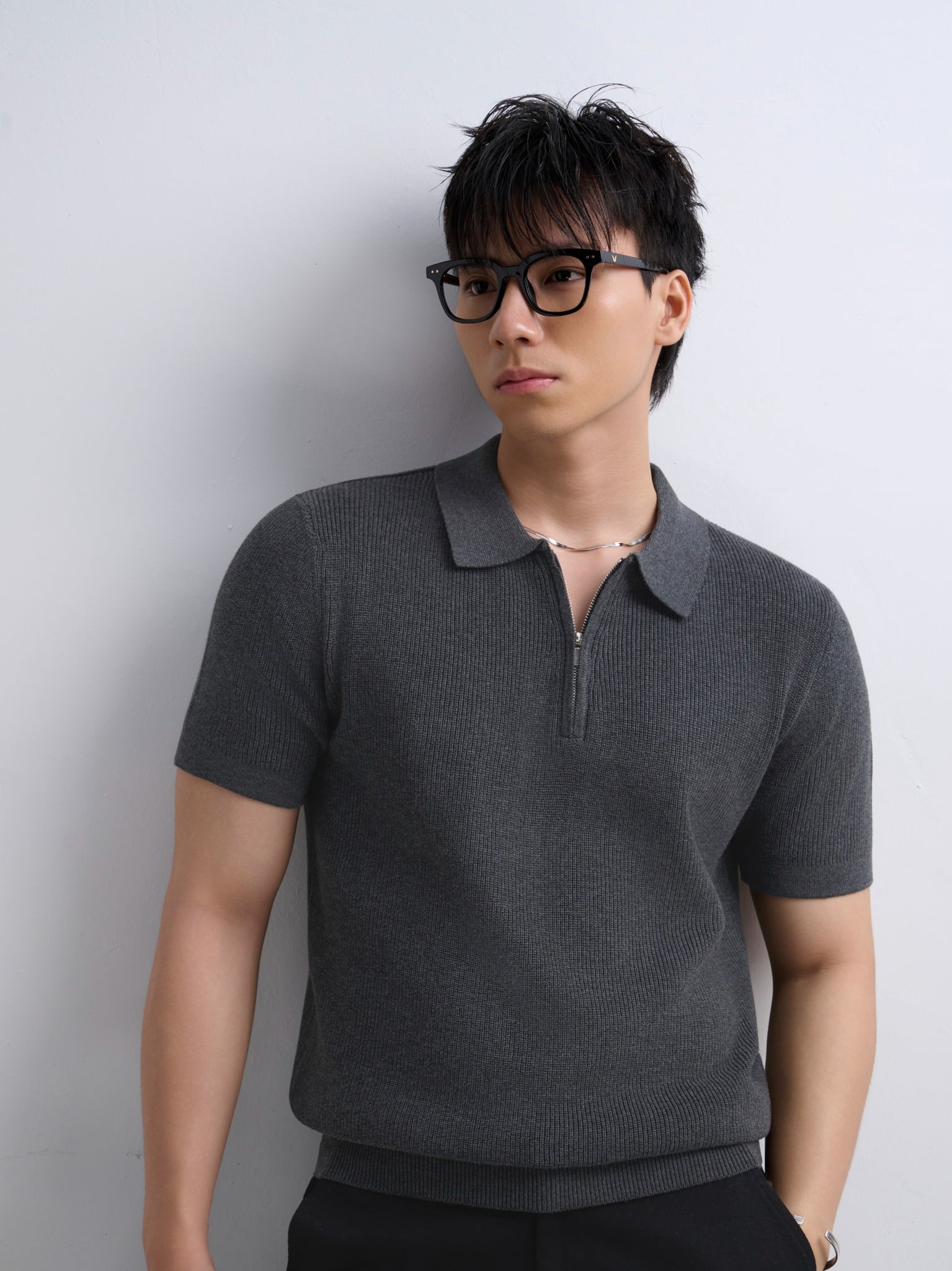 AG767 PREMIUM REGULAR FIT KNIT POLO - GREY