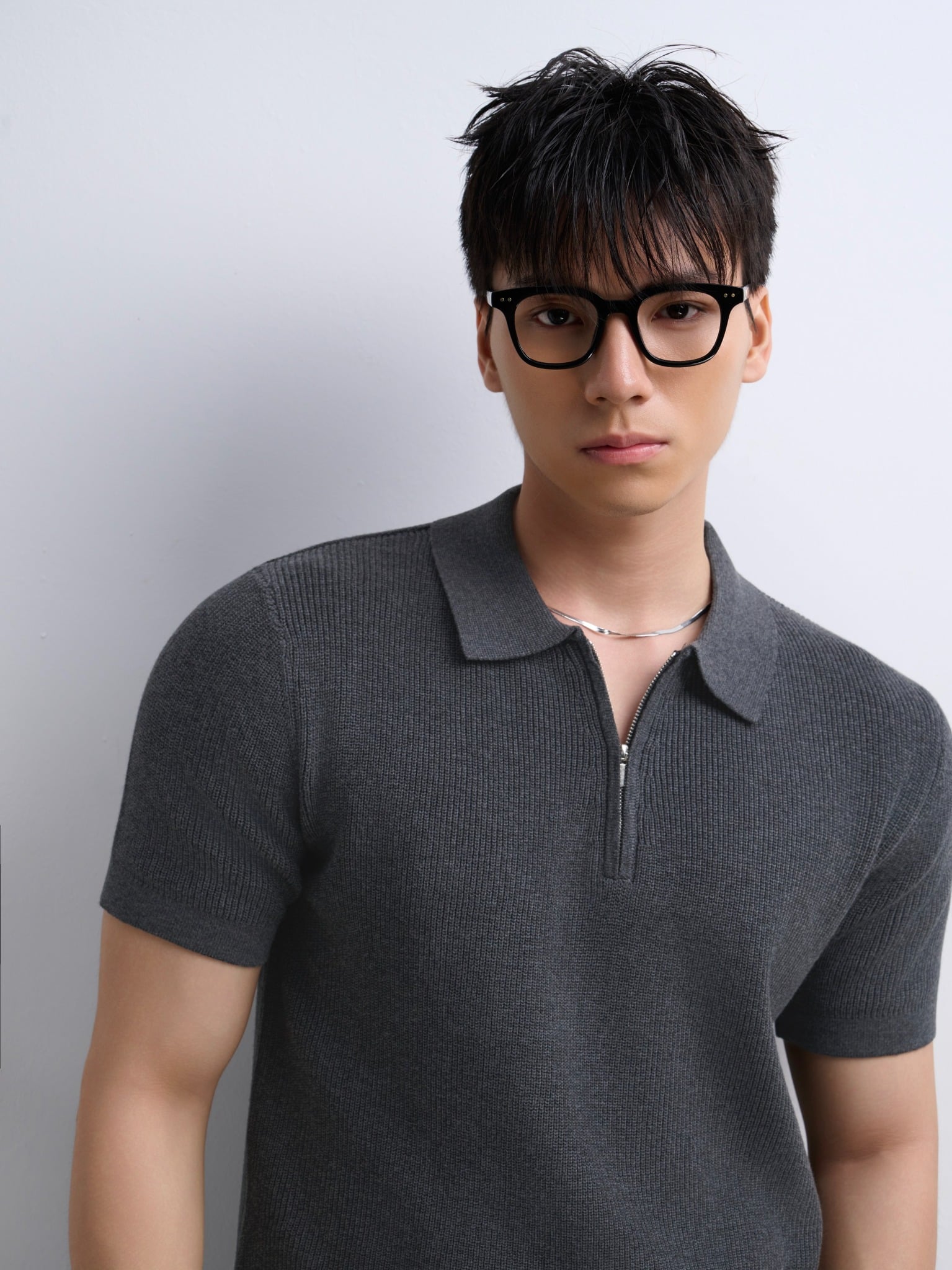 AG767 PREMIUM REGULAR FIT KNIT POLO - GREY