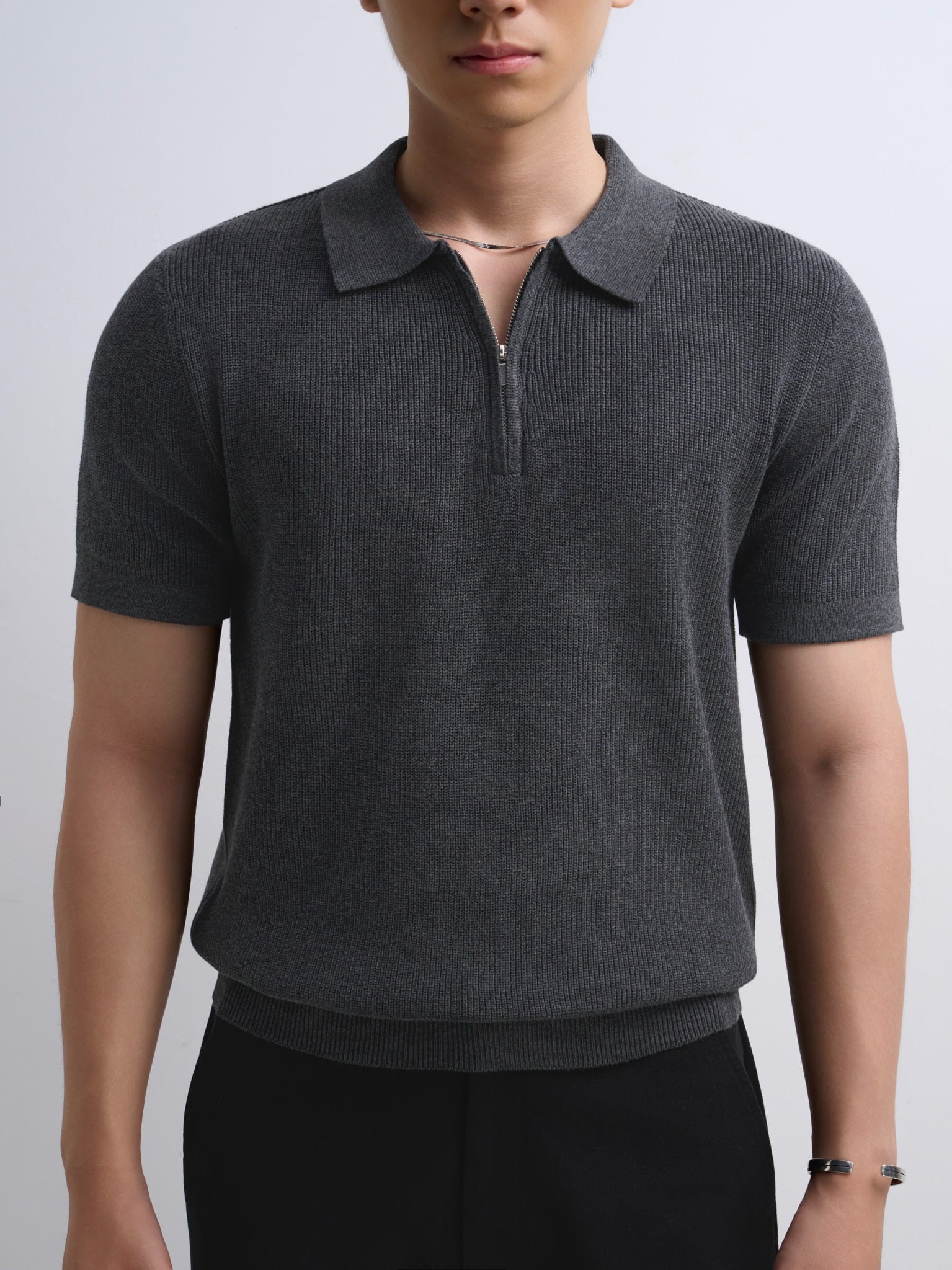 AG767 PREMIUM REGULAR FIT KNIT POLO - GREY