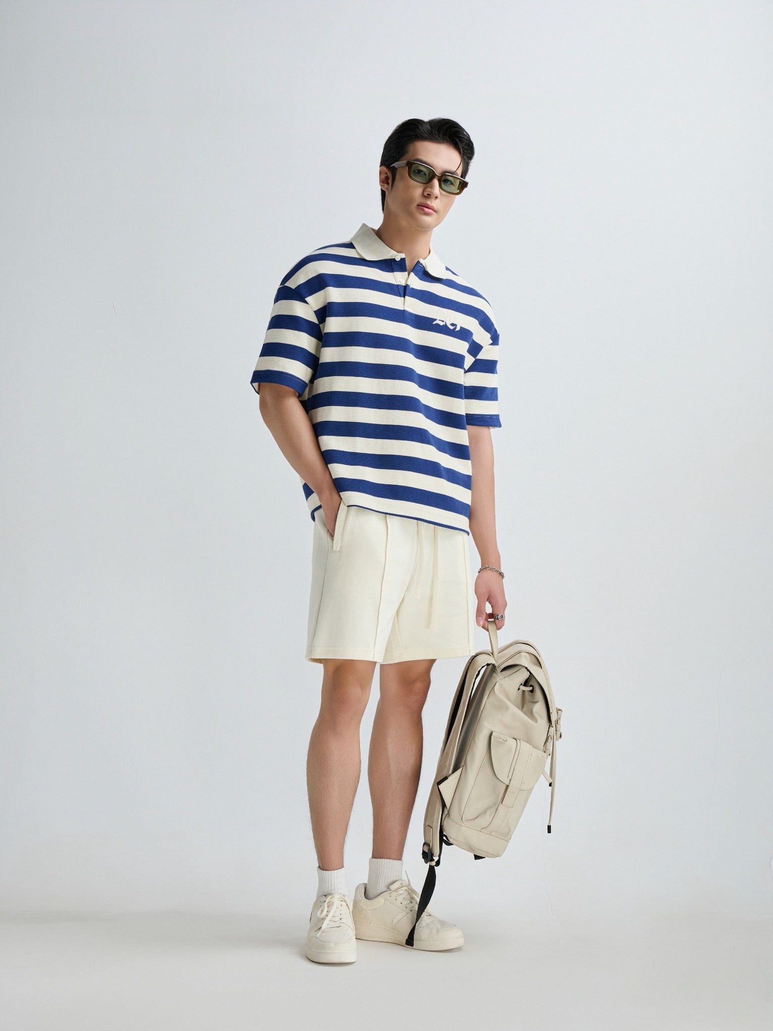 S3 STUDIO LOOSE FIT STRIPE CLASSIC POLO  - OFF WHITE