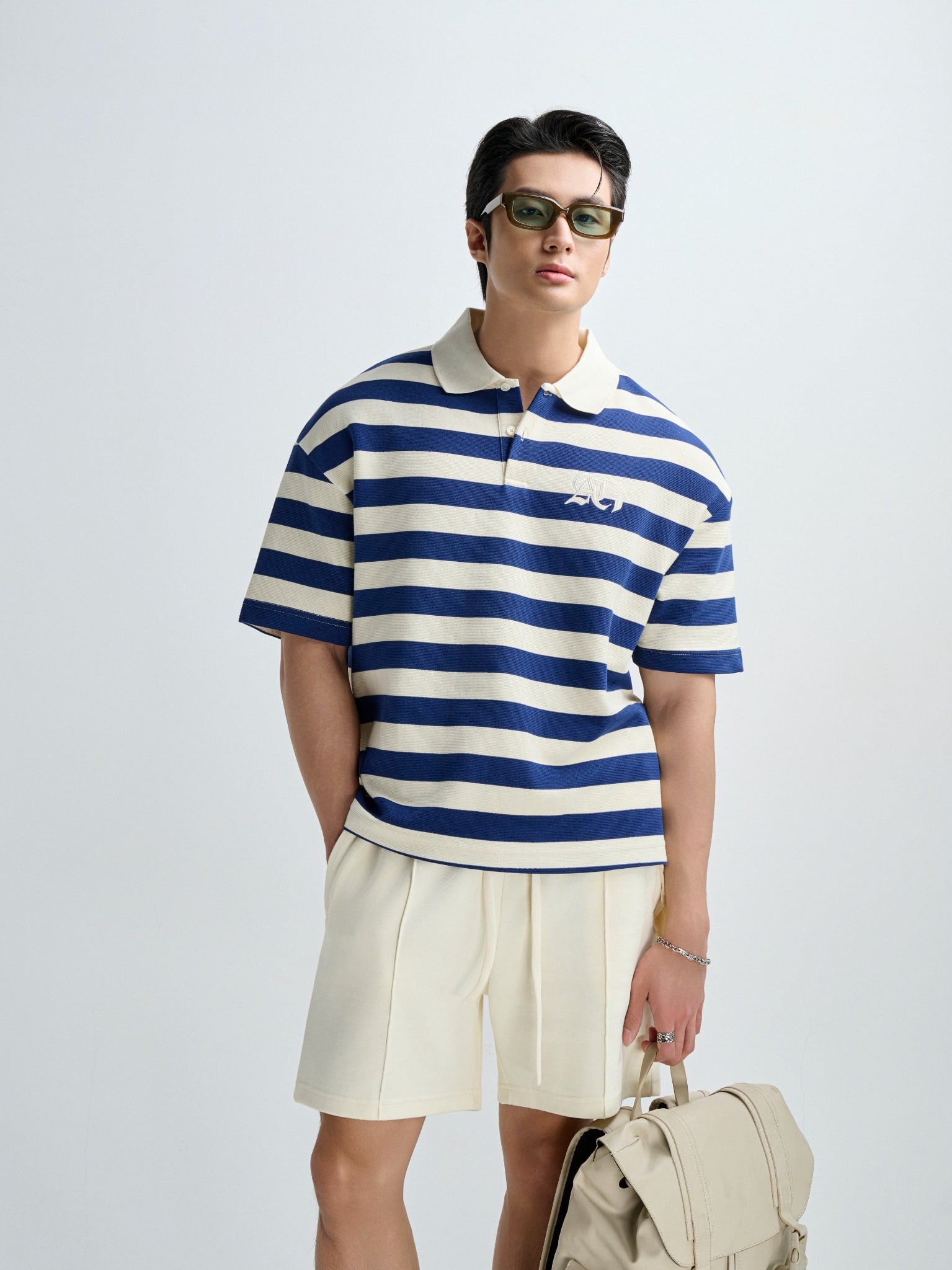 S3 STUDIO LOOSE FIT STRIPE CLASSIC POLO  - OFF WHITE