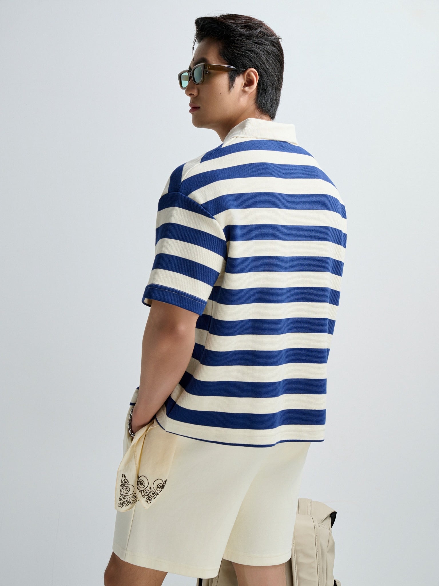 S3 STUDIO LOOSE FIT STRIPE CLASSIC POLO  - OFF WHITE