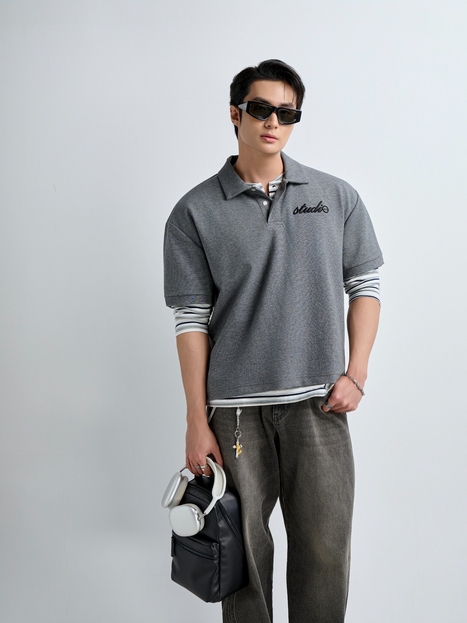 TT05 STUDIO LOOSE FIT POLO A/G LOGO - GREY