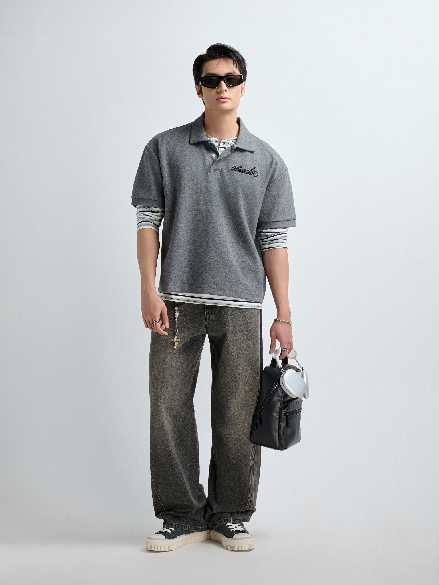 TT05 STUDIO LOOSE FIT POLO A/G LOGO - GREY