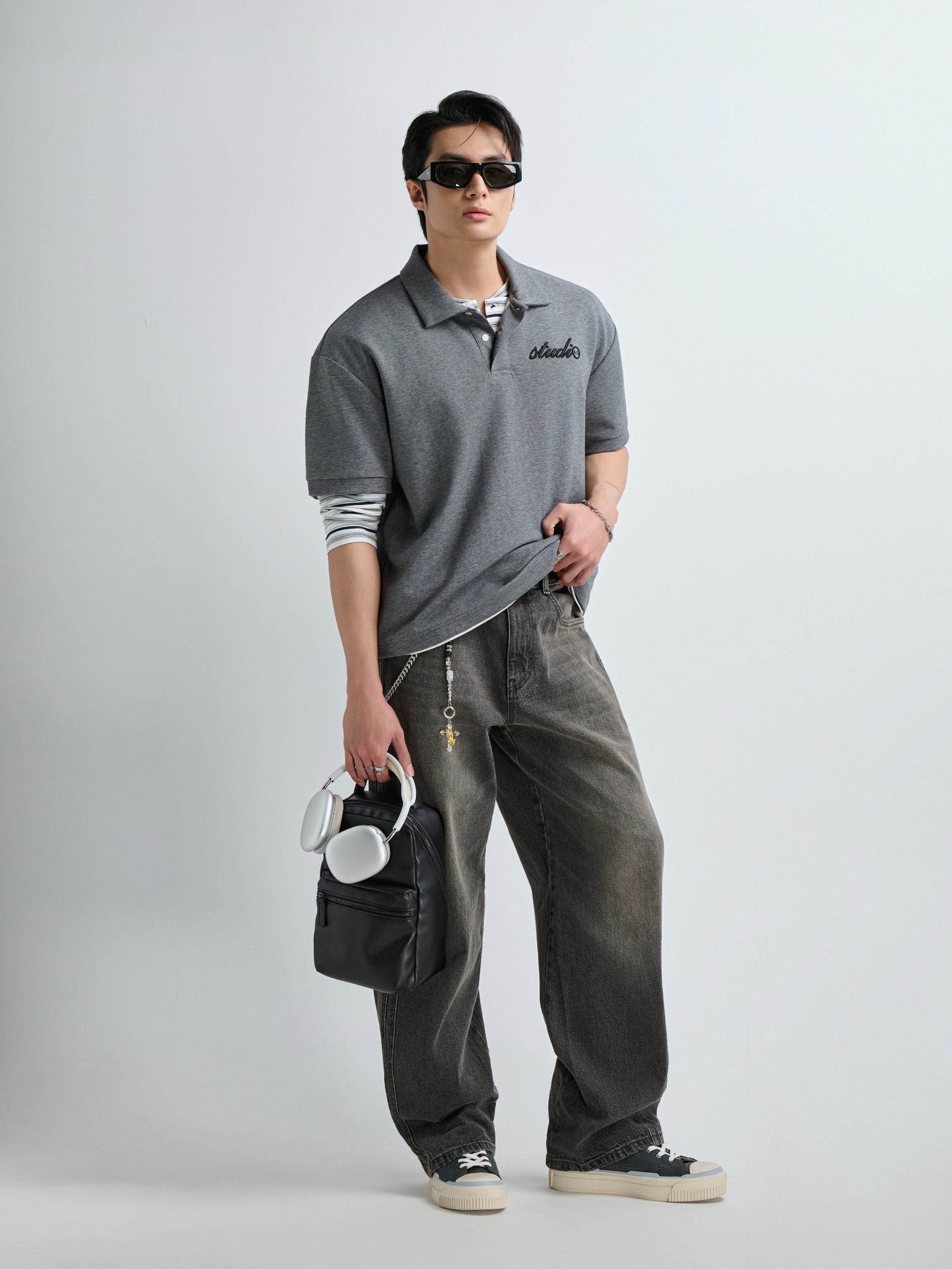 TT05 STUDIO LOOSE FIT POLO A/G LOGO - GREY