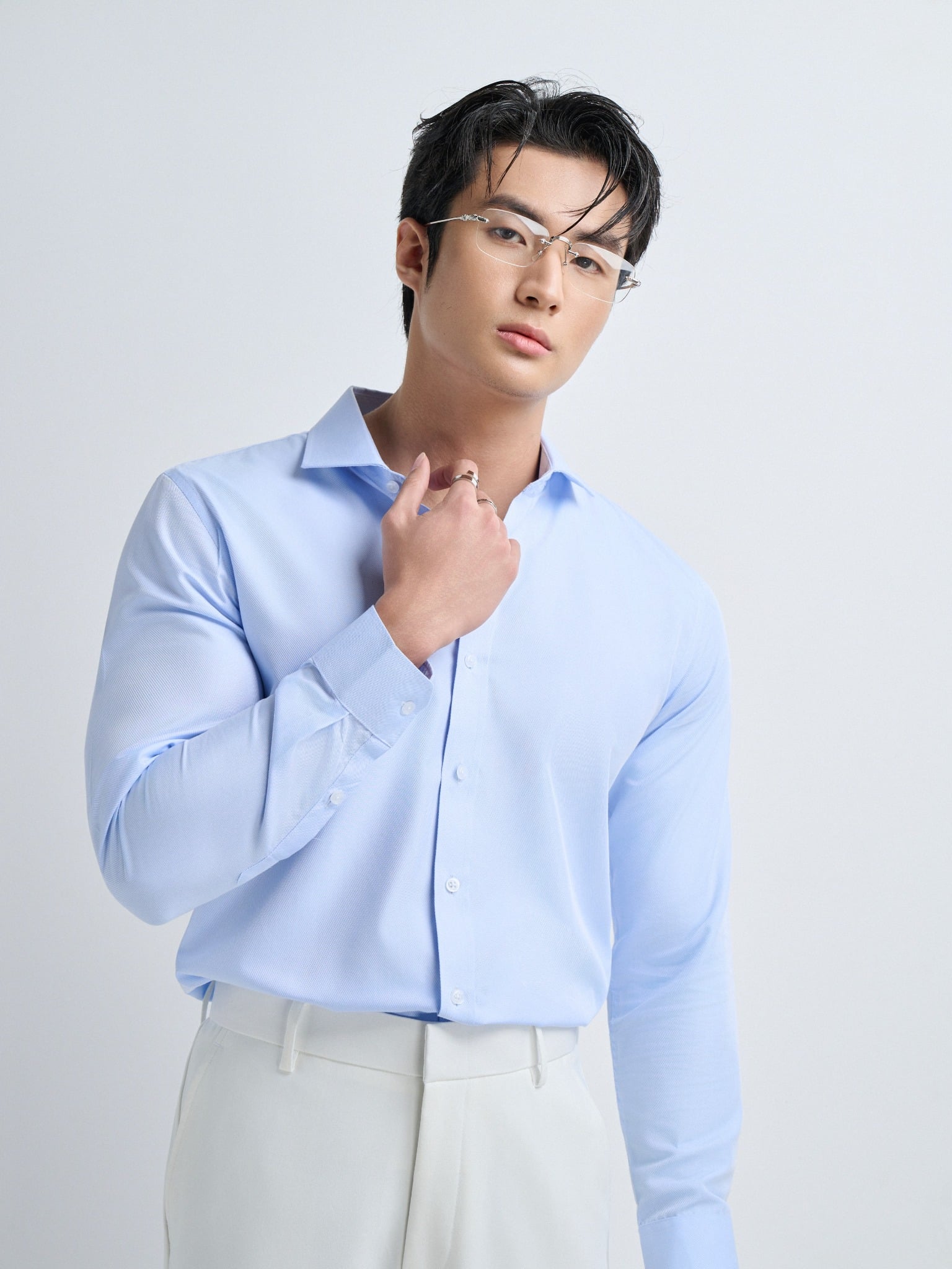 AG1P2 PREMIUM SLIMFIT TEXTURE SHIRT - LIGHT BLUE