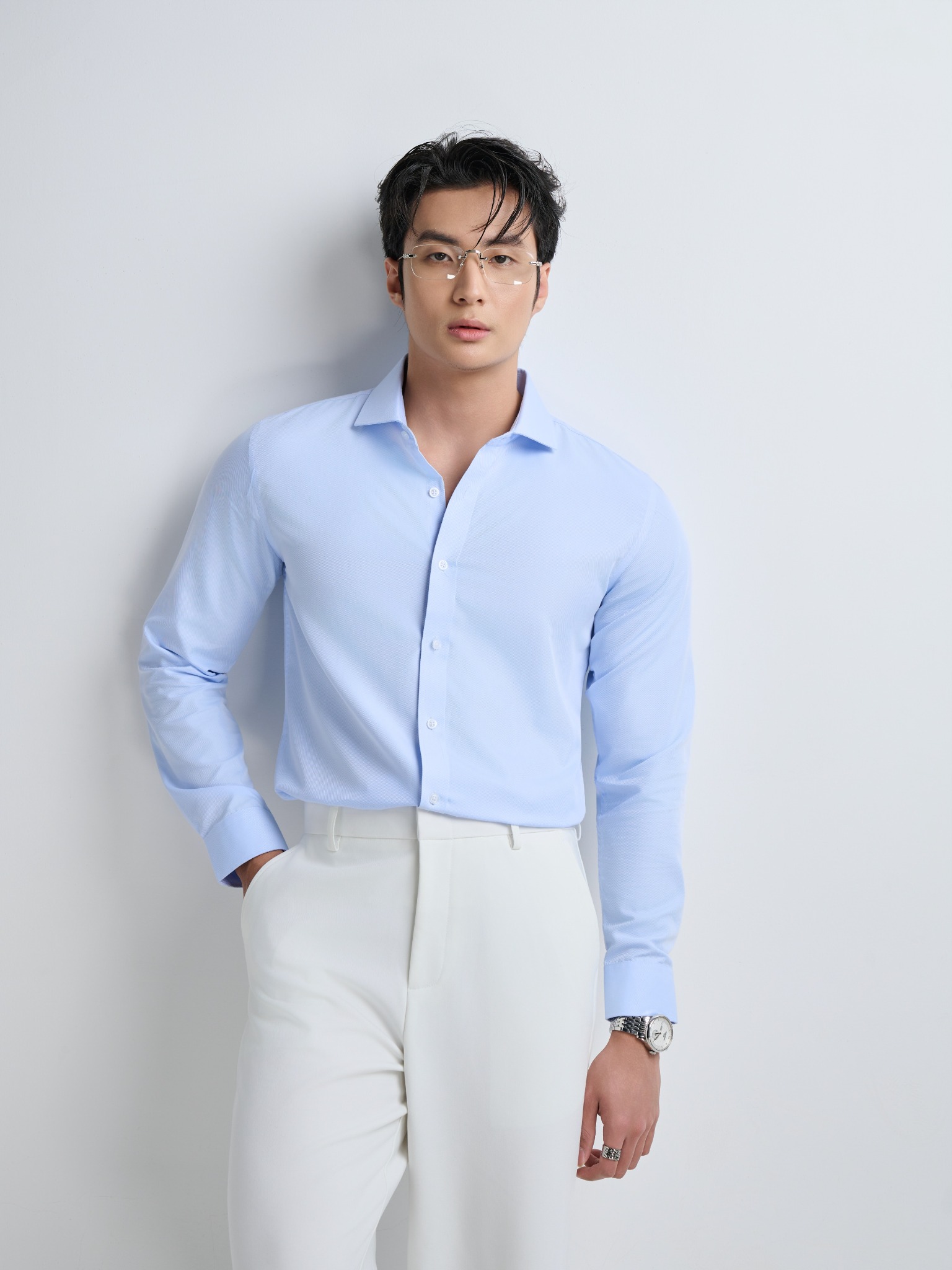 AG1P2 PREMIUM SLIMFIT TEXTURE SHIRT - LIGHT BLUE