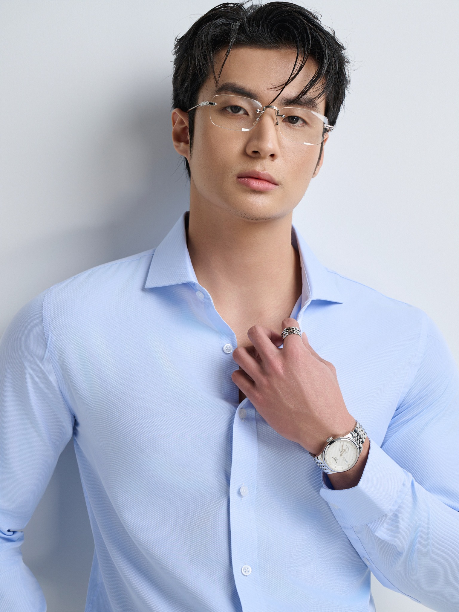 AG1P2 PREMIUM SLIMFIT TEXTURE SHIRT - LIGHT BLUE