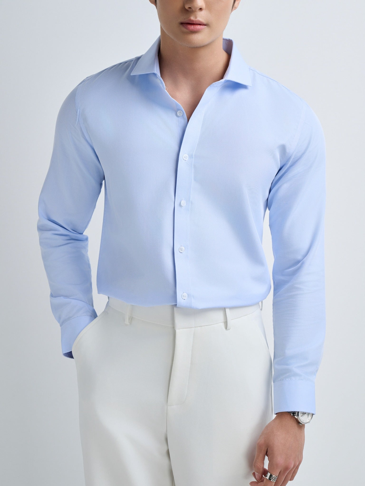 AG1P2 PREMIUM SLIMFIT TEXTURE SHIRT - LIGHT BLUE