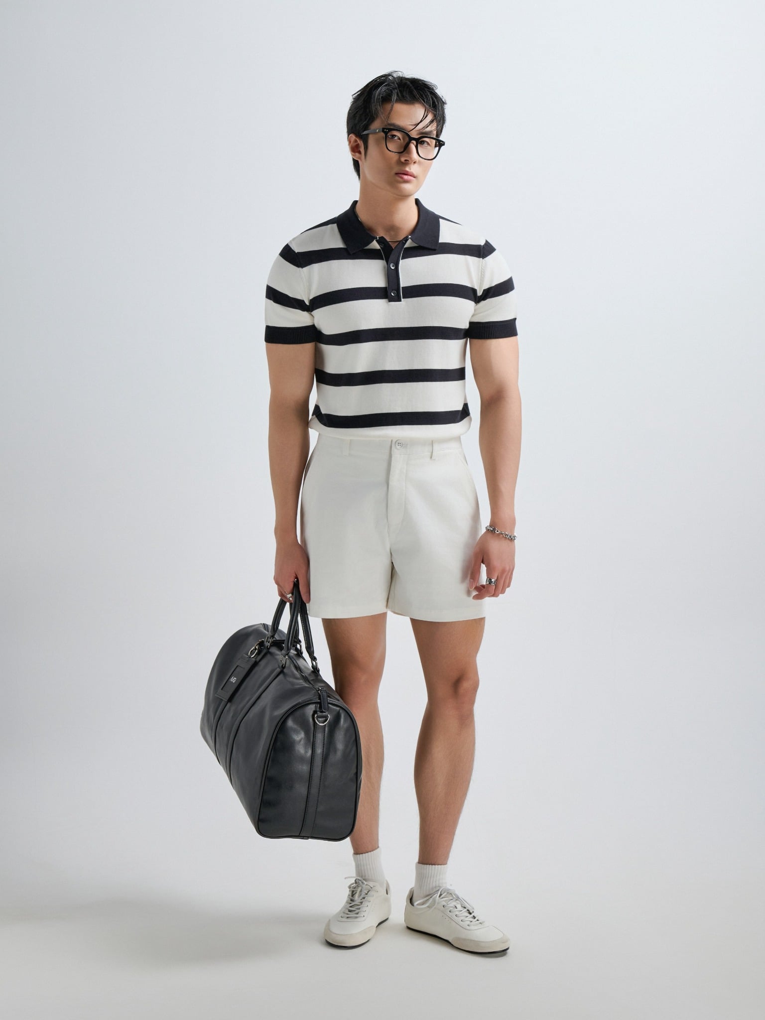 AG769 PREMIUM STRIPED KNIT POLO SHIRT - BLACK