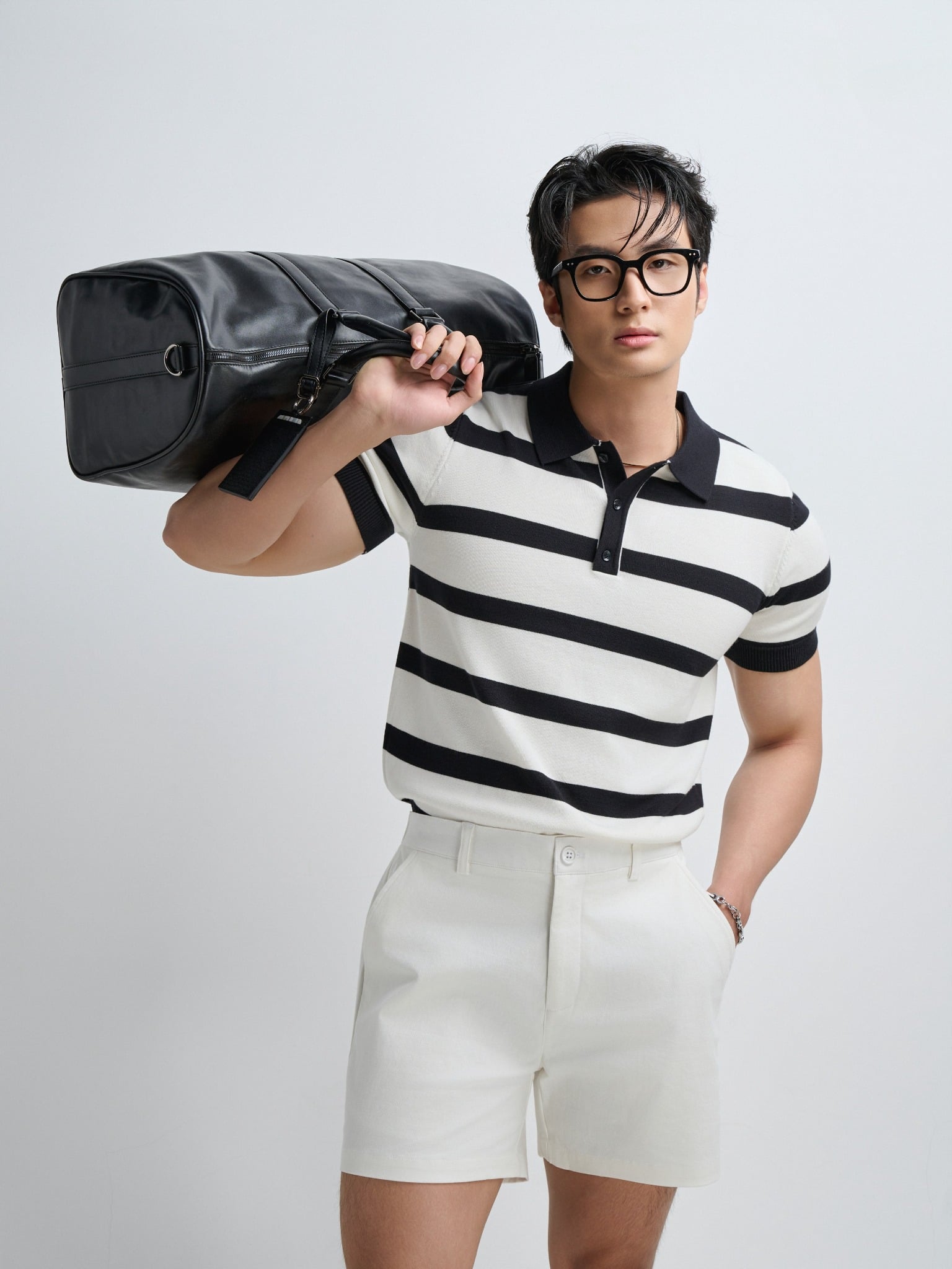 AG769 PREMIUM STRIPED KNIT POLO SHIRT - BLACK