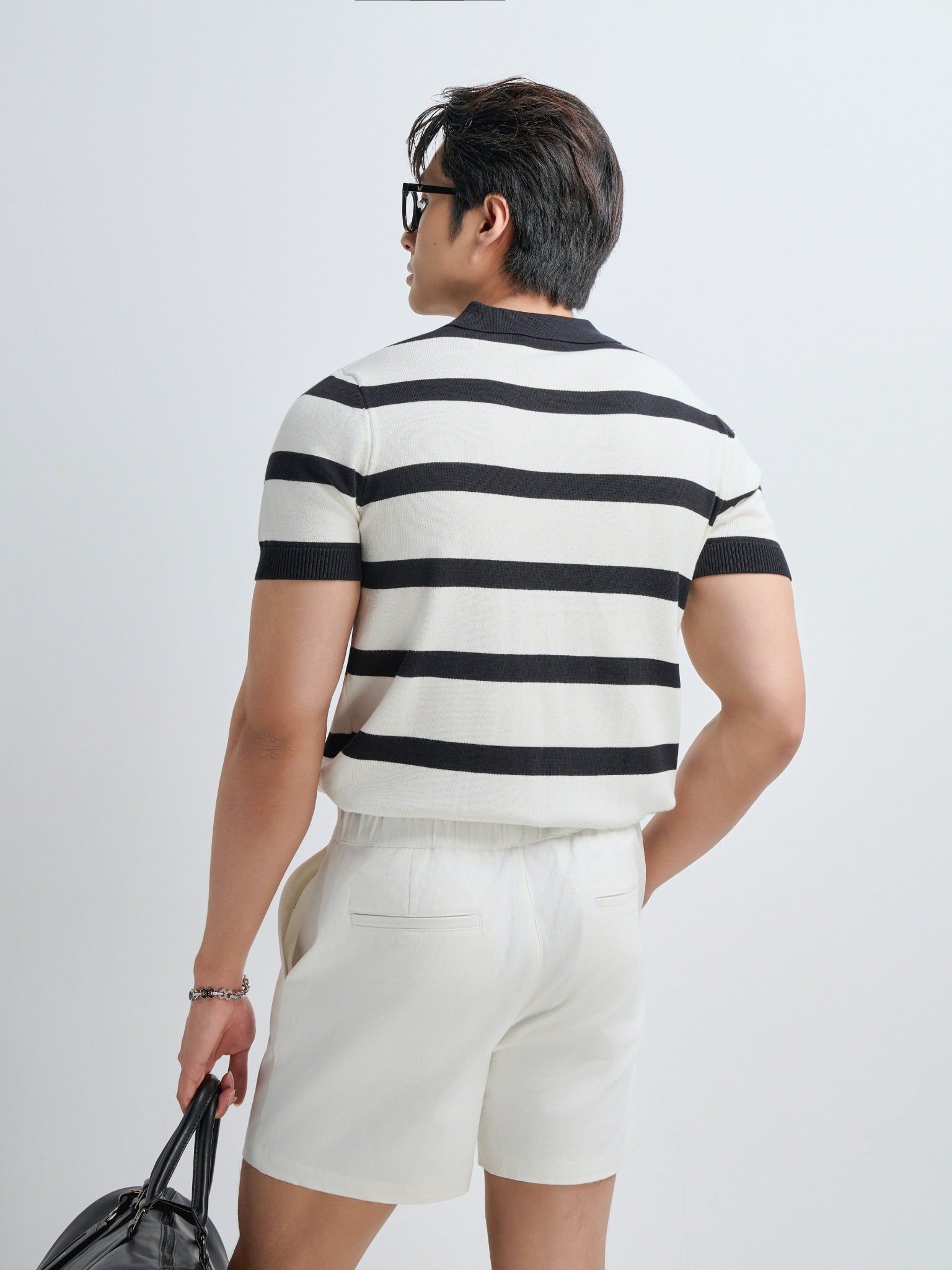 AG769 PREMIUM STRIPED KNIT POLO SHIRT - BLACK