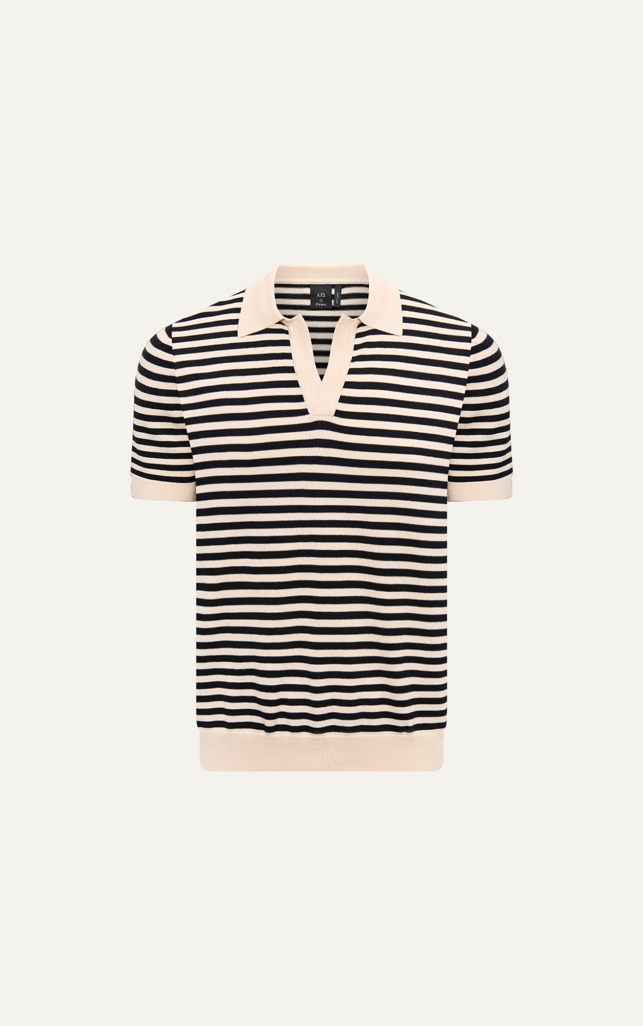 N563 CONTRAST STRIPED BUTTONLESS POLO -  OFF-WHITE