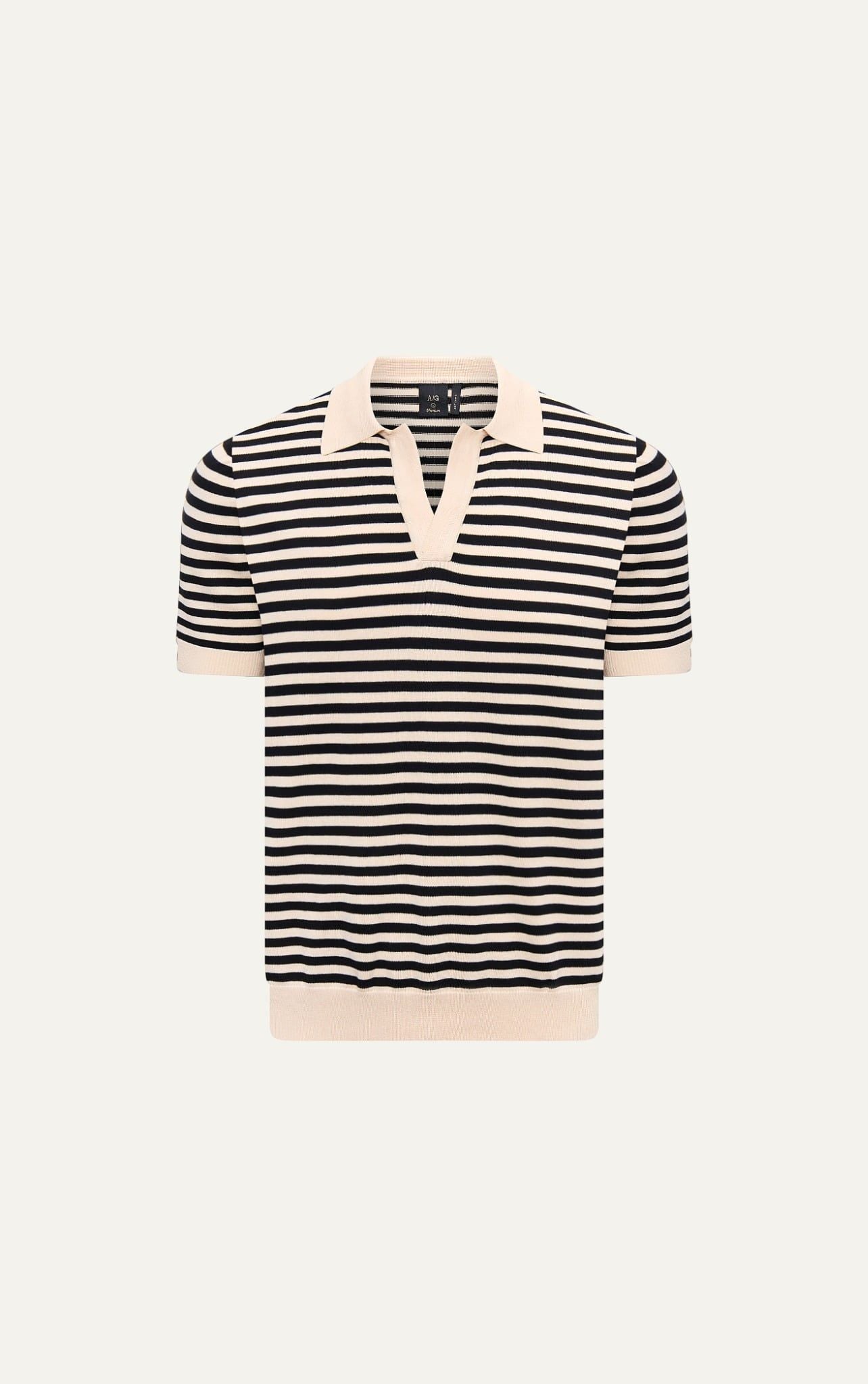  N563 CONTRAST STRIPED BUTTONLESS POLO -  OFF-WHITE 
