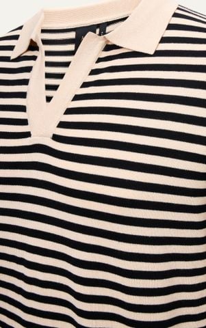 N563 CONTRAST STRIPED BUTTONLESS POLO -  OFF-WHITE