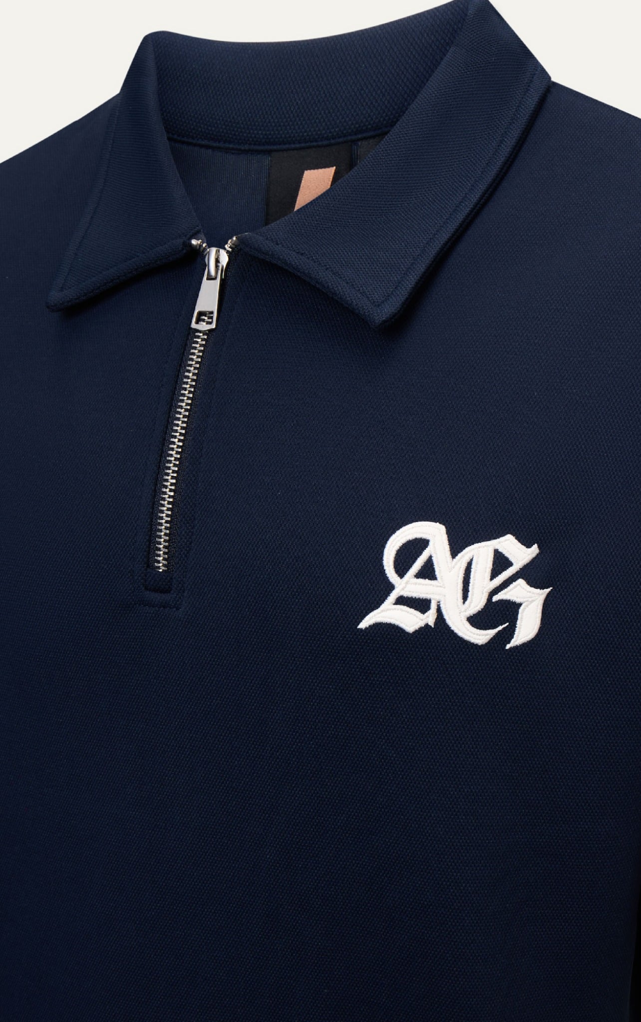 R2 STUDIO LOOSE FIT POLO ZIP A/G LOGO - DARK BLUE