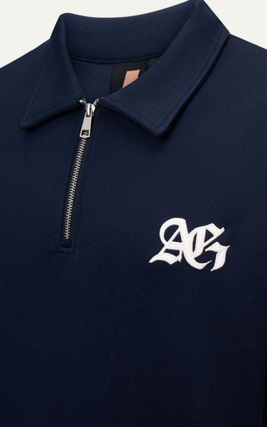  R2 STUDIO LOOSE FIT POLO ZIP A/G LOGO - DARK BLUE 