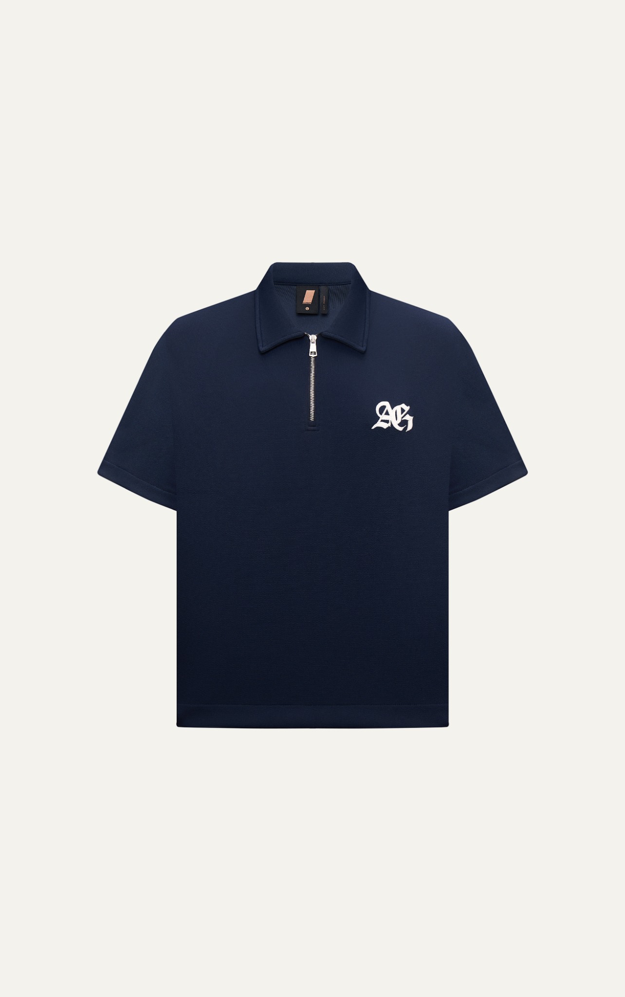 R2 STUDIO LOOSE FIT POLO ZIP A/G LOGO - DARK BLUE