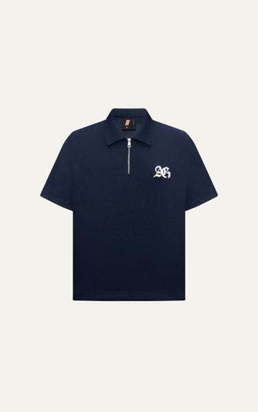  R2 STUDIO LOOSE FIT POLO ZIP A/G LOGO - DARK BLUE