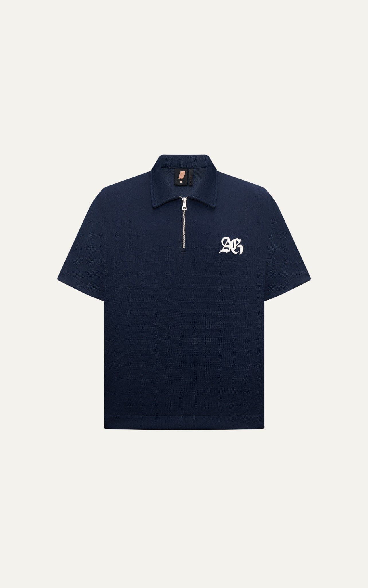  R2 STUDIO LOOSE FIT POLO ZIP A/G LOGO - DARK BLUE 