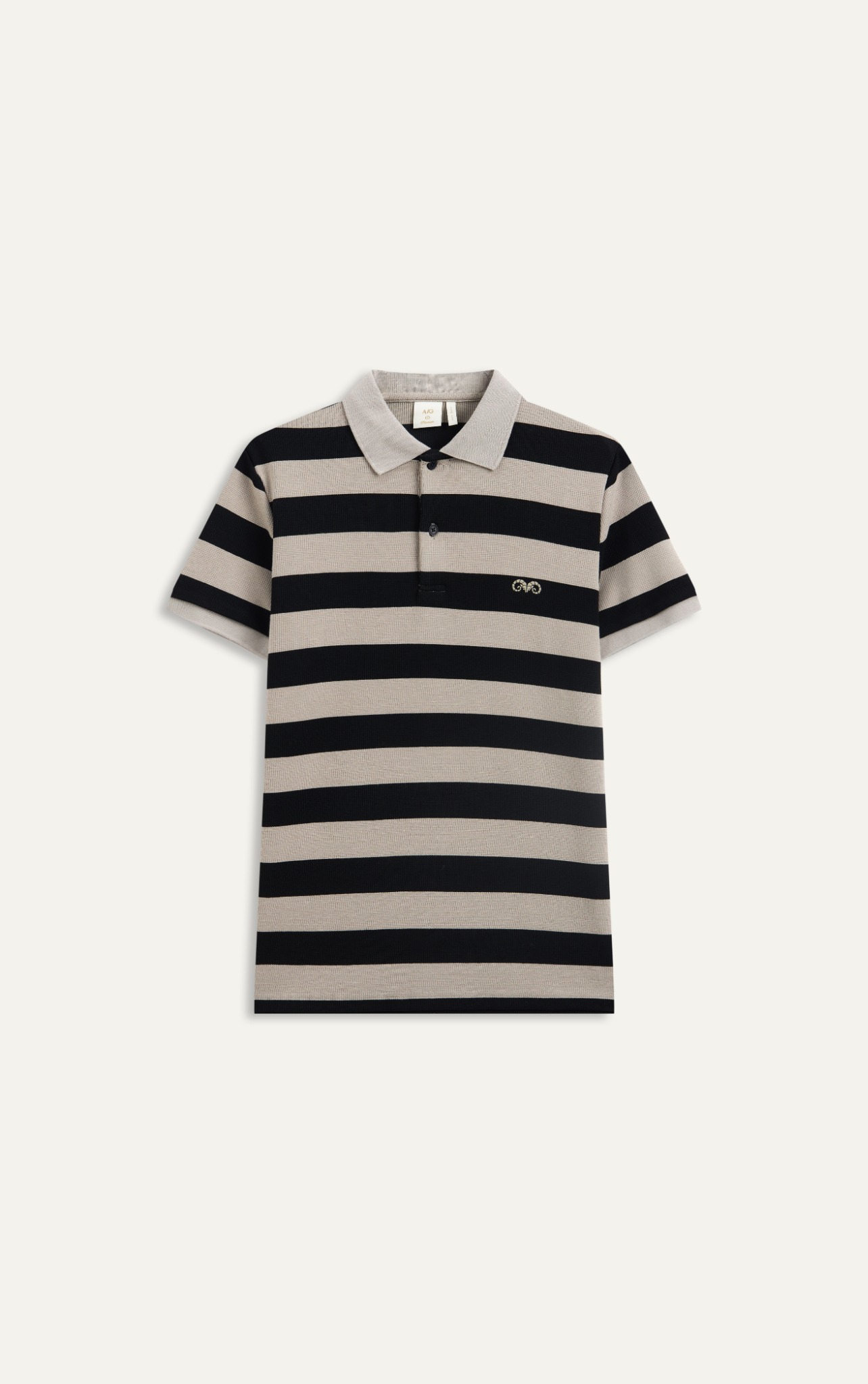 AG9012 PREMIUM SLIM FIT POLO SHIRT WITH BEIGE AND BLACK STRIPES - BEGIE