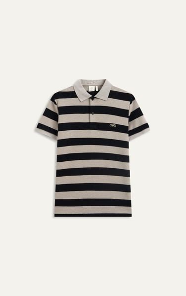  AG9012 PREMIUM SLIM FIT POLO SHIRT WITH BEIGE AND BLACK STRIPES - BEGIE