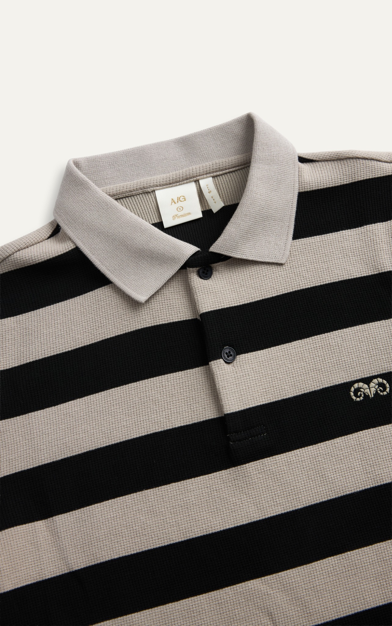 AG9012 PREMIUM SLIM FIT POLO SHIRT WITH BEIGE AND BLACK STRIPES - BEGIE