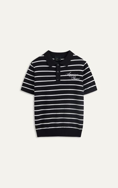  AG770 PREMIUM STRIPED KNIT POLO SHIRT - BLACK
