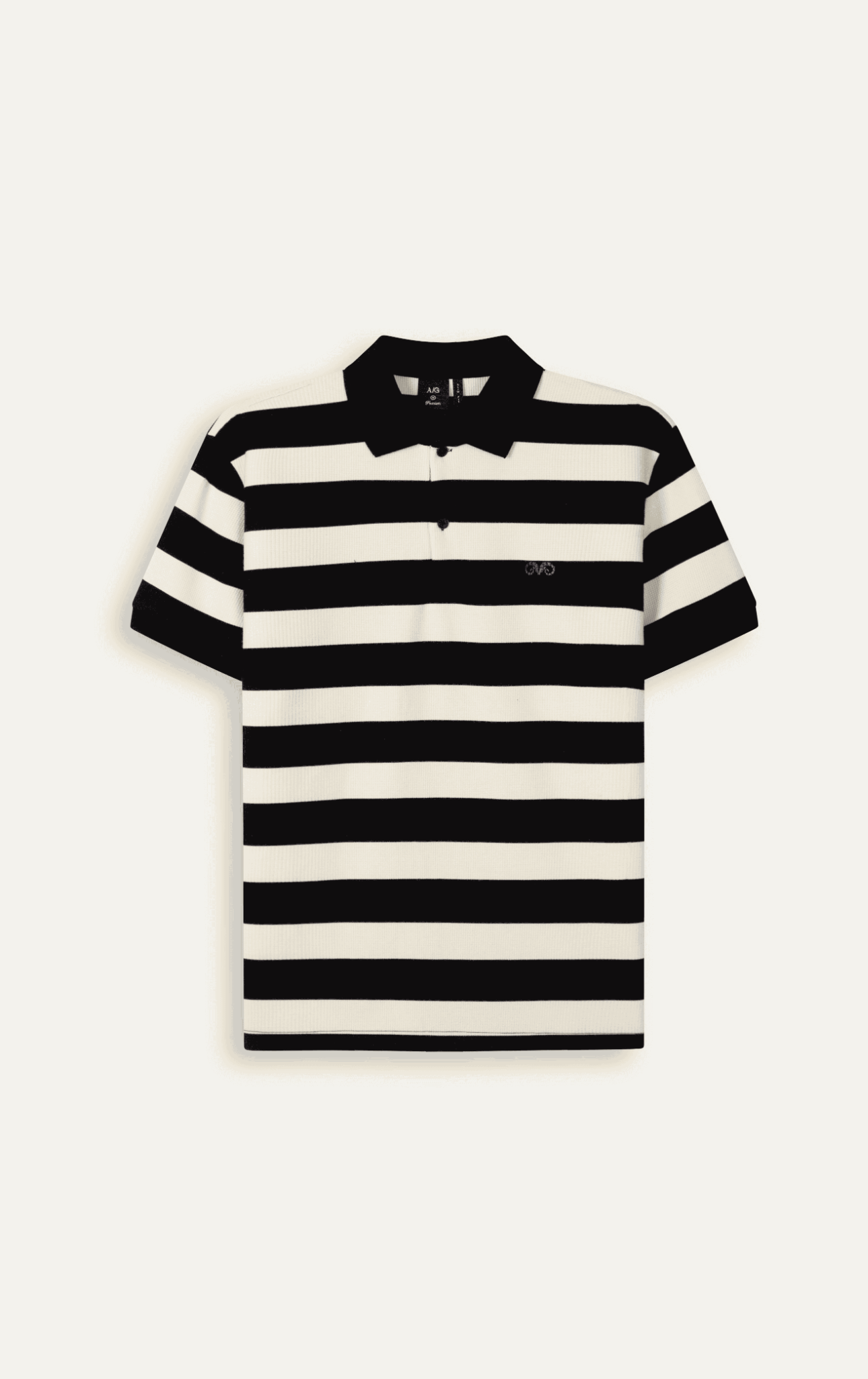  AG9012 PREMIUM SLIM FIT POLO SHIRT WITH BEIGE AND BLACK STRIPES - BLACK 
