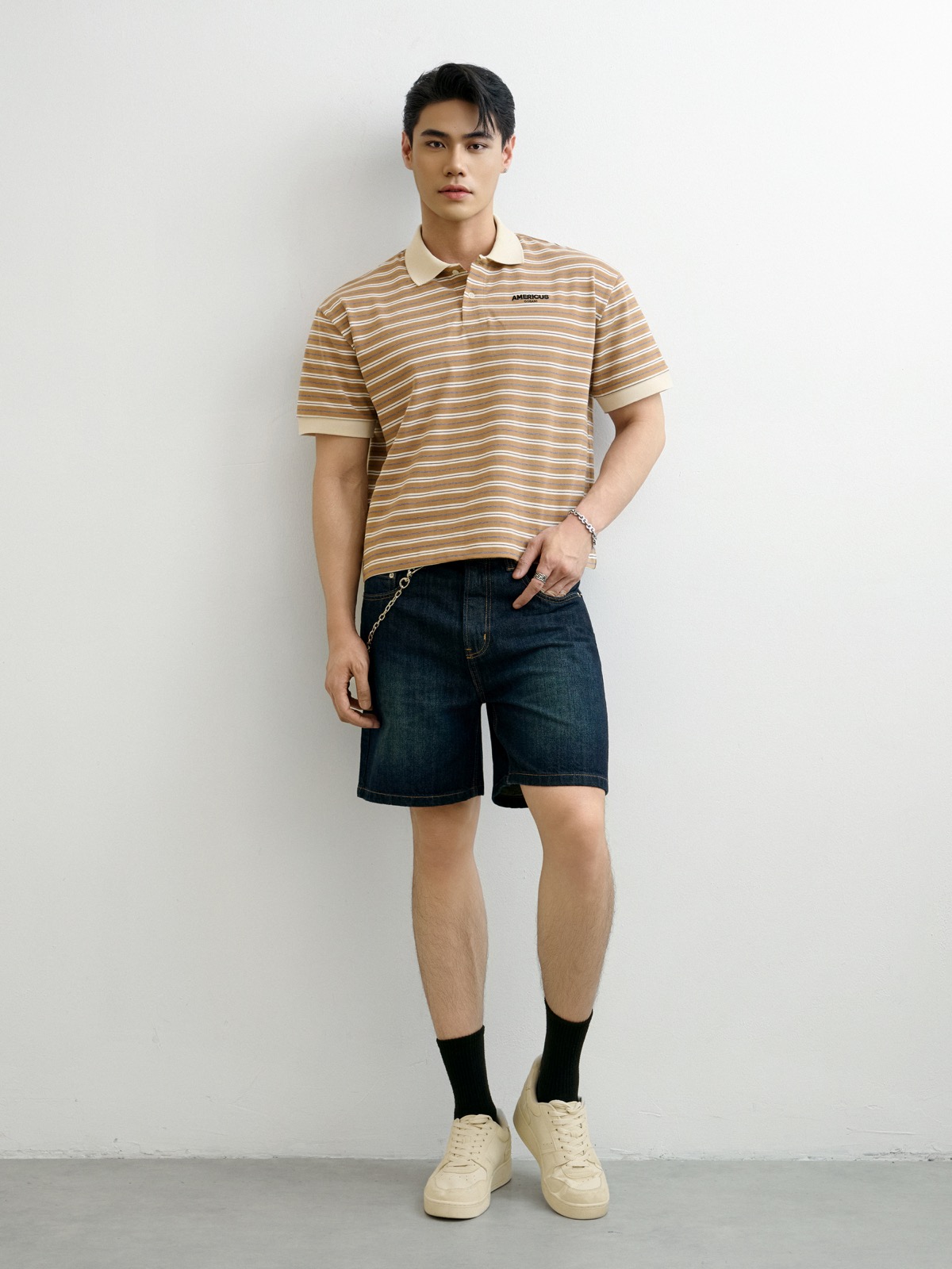 AGTT21 STUDIO DAILY STRIPE POLO - BROWN
