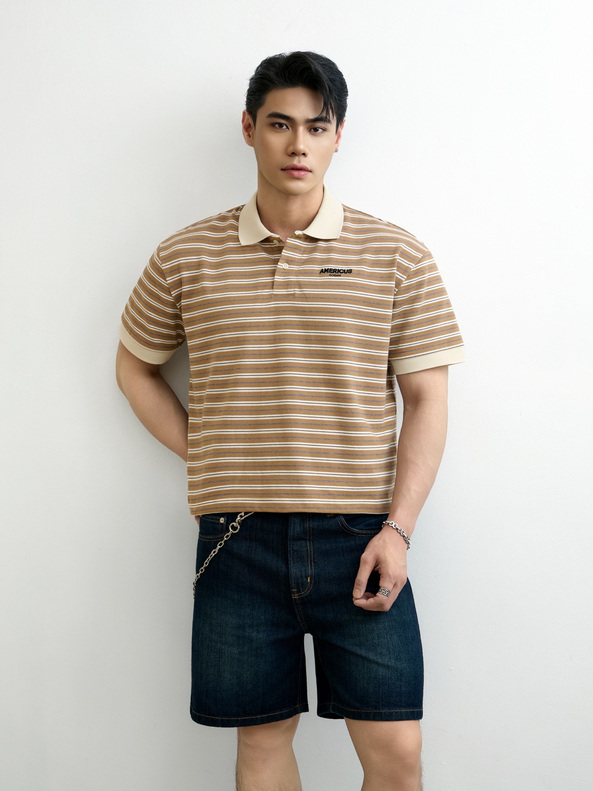 AGTT21 STUDIO DAILY STRIPE POLO - BROWN