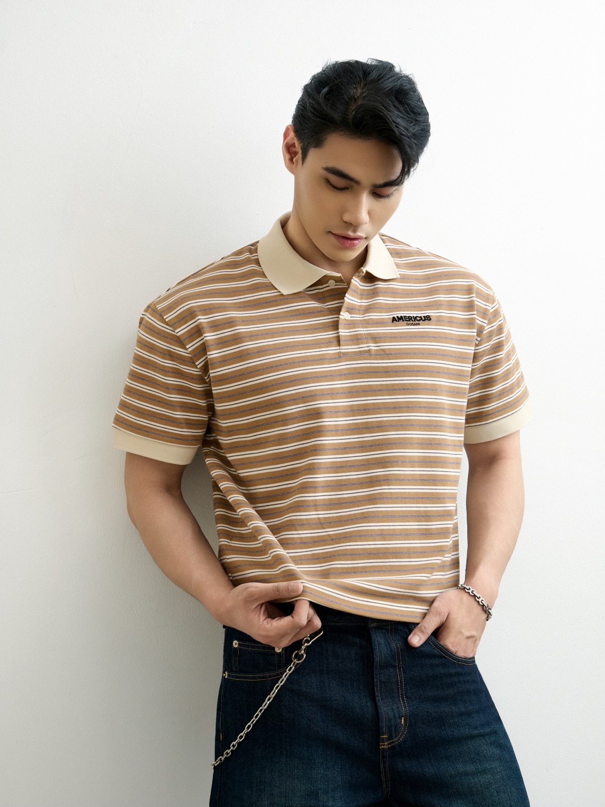 AGTT21 STUDIO DAILY STRIPE POLO - BROWN