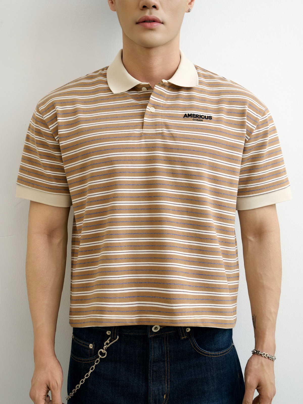 AGTT21 STUDIO DAILY STRIPE POLO - BROWN